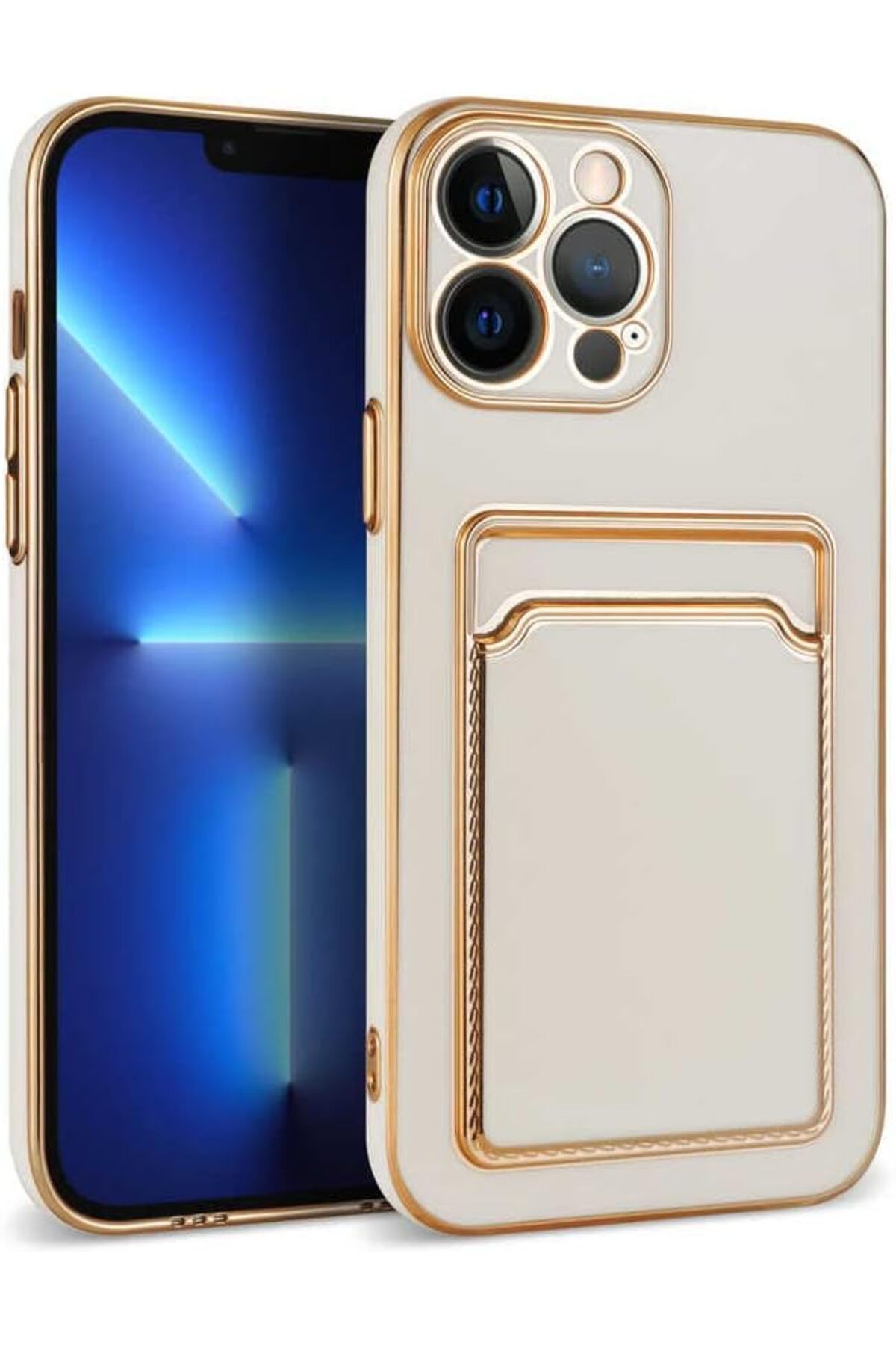 STOREMAX srhtDS İle Uyumlu iPhone 12 Pro Max Kılıf Bark Kartlıklı Kapak Beyaz Desing 266450