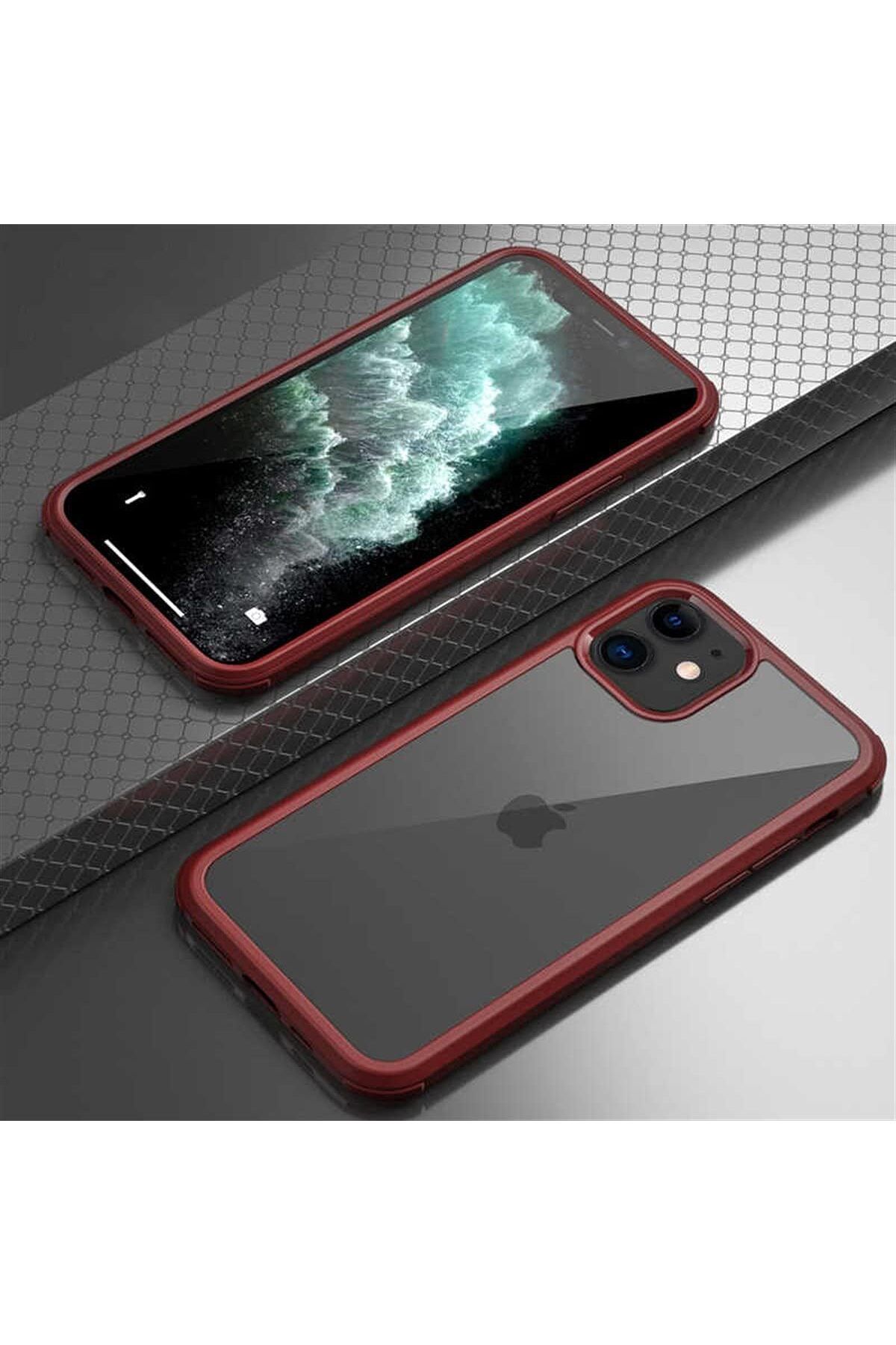 STOREMAX cmllashop 10528 iPhone 11 ile Uyumlu için Kılıf Dor Silikon Temperli Cam Kapak, Kırmızı 5420