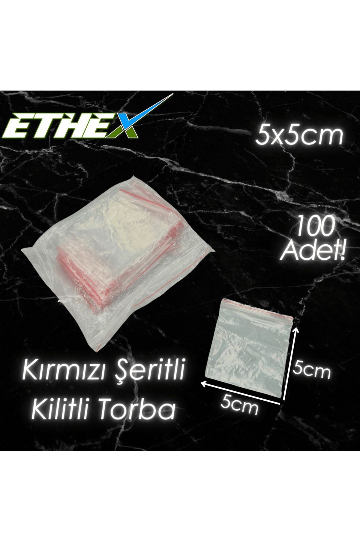 Ethex Kırmızı Şeritli Kilitli Torba 19x25 cm 100 Adet - Gıda Uyumlu, Dayanıklı ve Kullanışlı