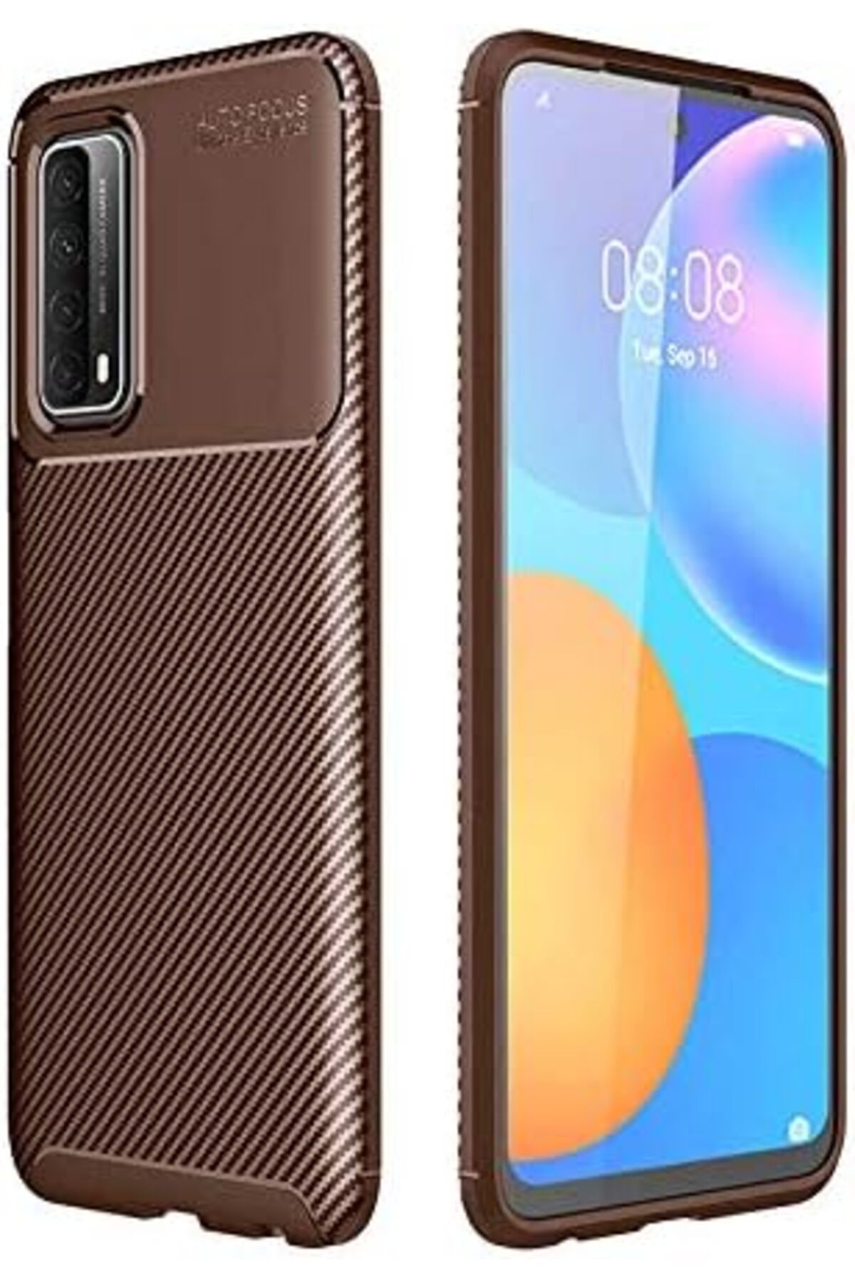 STOREMAX srhtDS P Smart 2021 Uyumlu Kılıf Karbon Görünümlü Esnek Silikon Ultra Sağlam Kapak - Kahveren