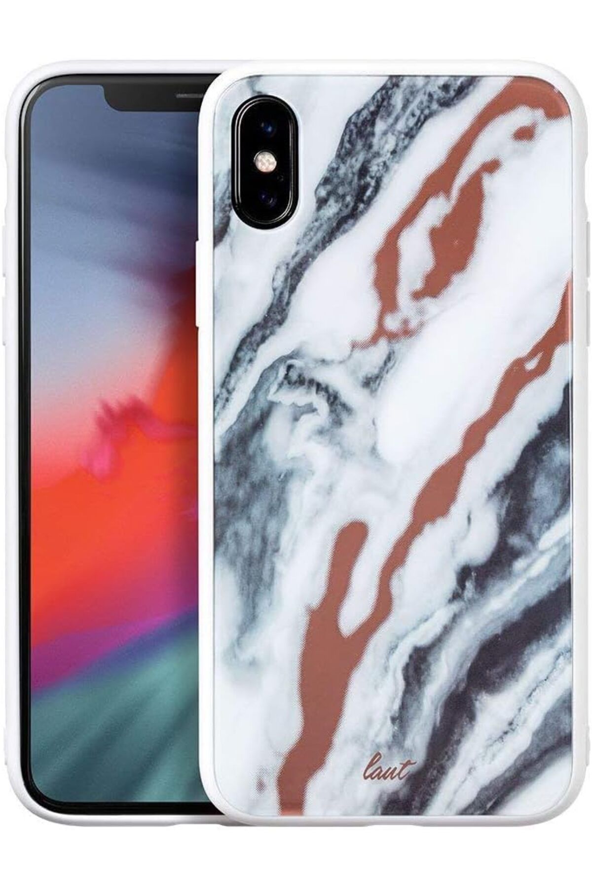 salesalbutik iPhone X/XS İçin Mineral Kılıf Tempered Glass, Beyaz