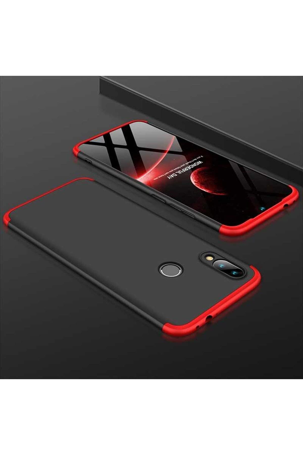 STOREMAX srhtDS P Smart ile Uyumlu 2019 Kılıf Double Dip AYS 3in1 Sert Rubber Kapak Siyah-Kırmızı Desing