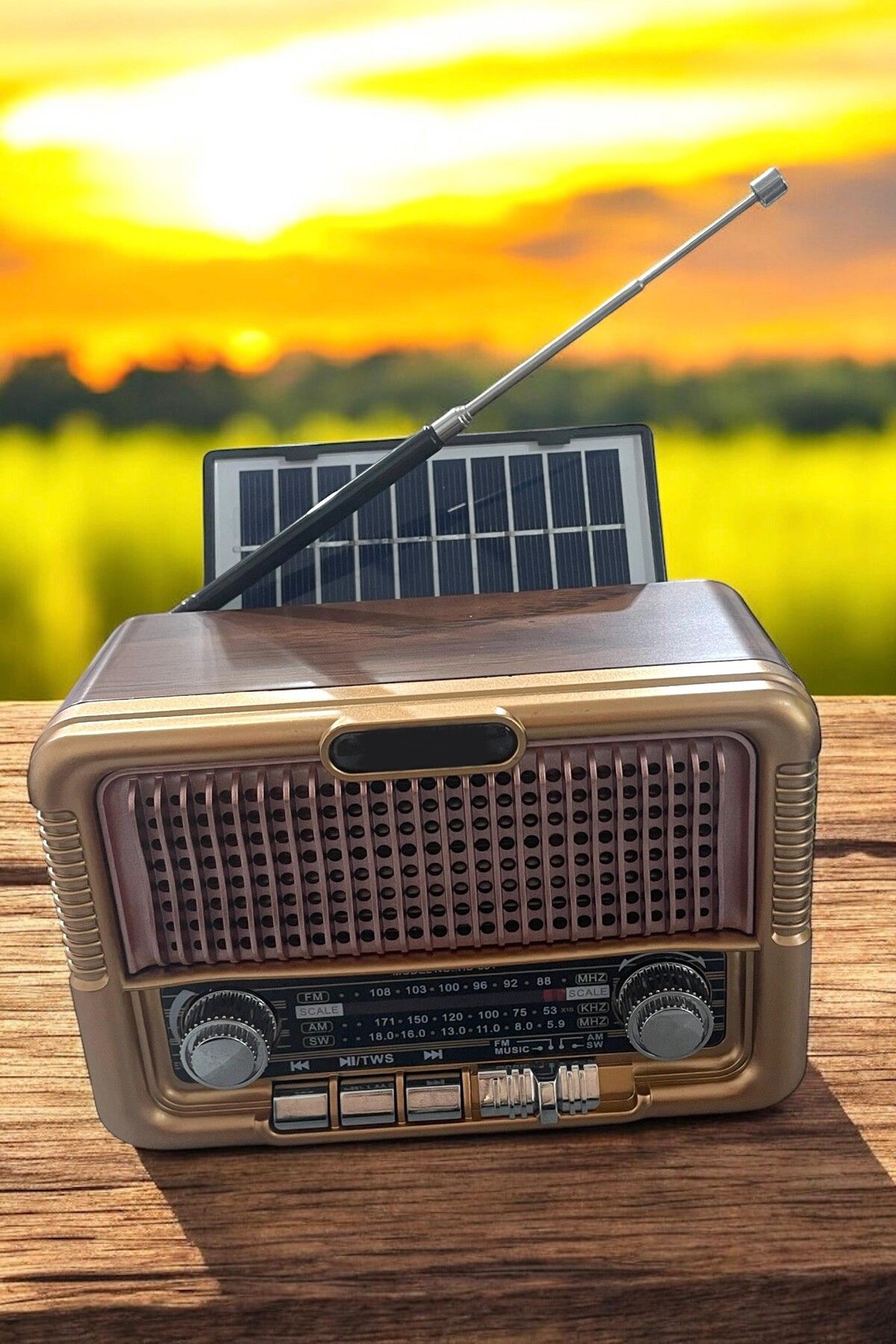 Kenko Eskitme Nostaljik Görünümlü Radyo | Bluetooth Mp3 Çalar Solar Retro Eski Müzik Kutusu Fm-Usb-Sd Kart