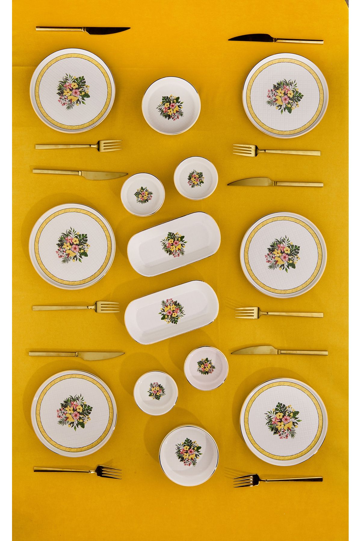 Cornella 14-Piece 6-Person Sunny Lux Porcelain Breakfast Set and Presentation Set