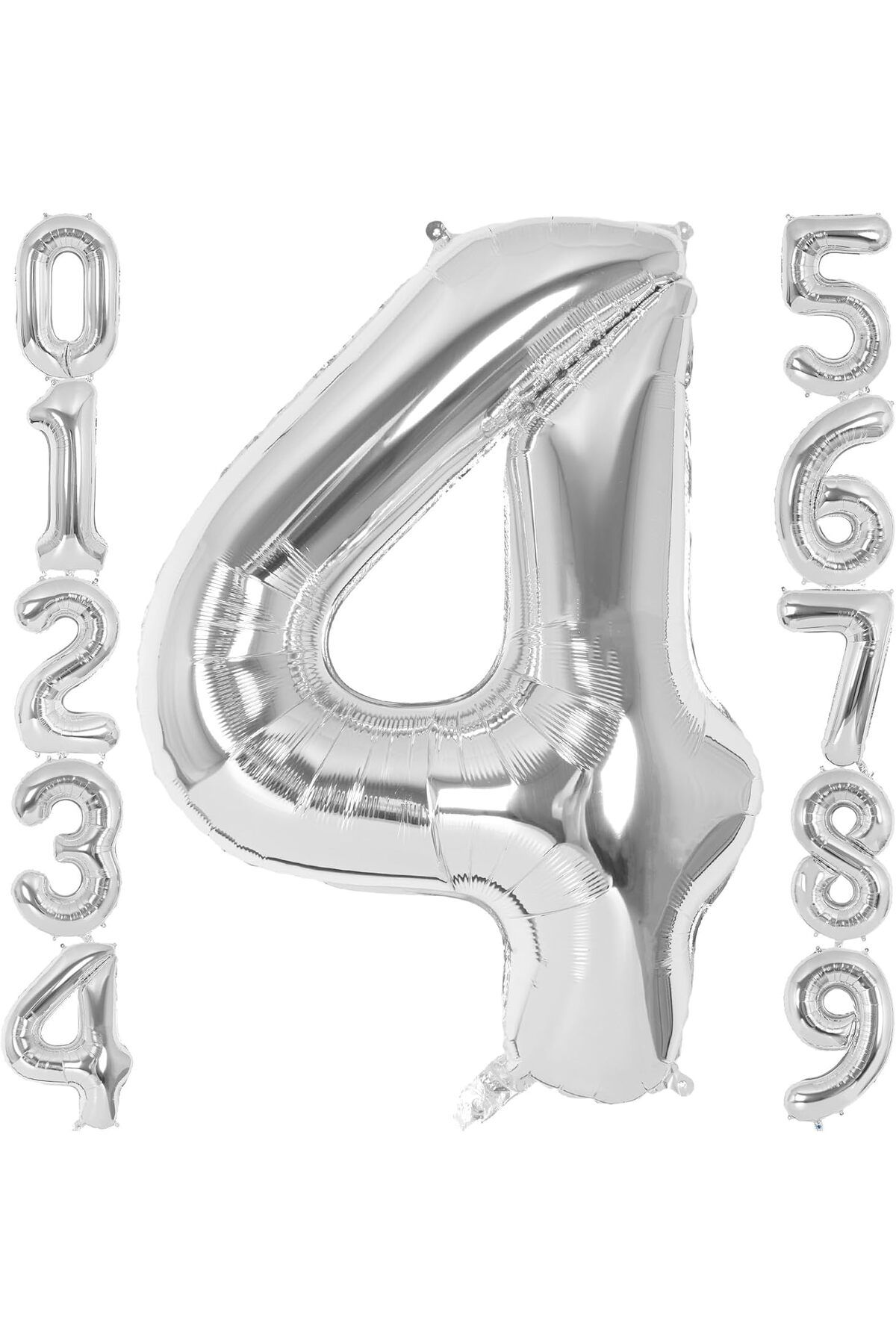 STOREMAX nffastore 4 Rakamı Doğum Günü Balonu Yaş Günü Gümüş Renk Uçan Balon 102 cm Doğum Günü