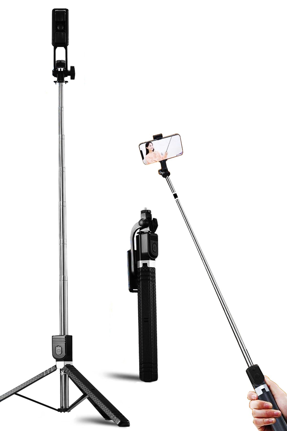 The Wlue 3in1 Bluetooth Kumandalı Ayaklı Selfie Çubuğu Tripod 170 cm Kompakt Tasarım