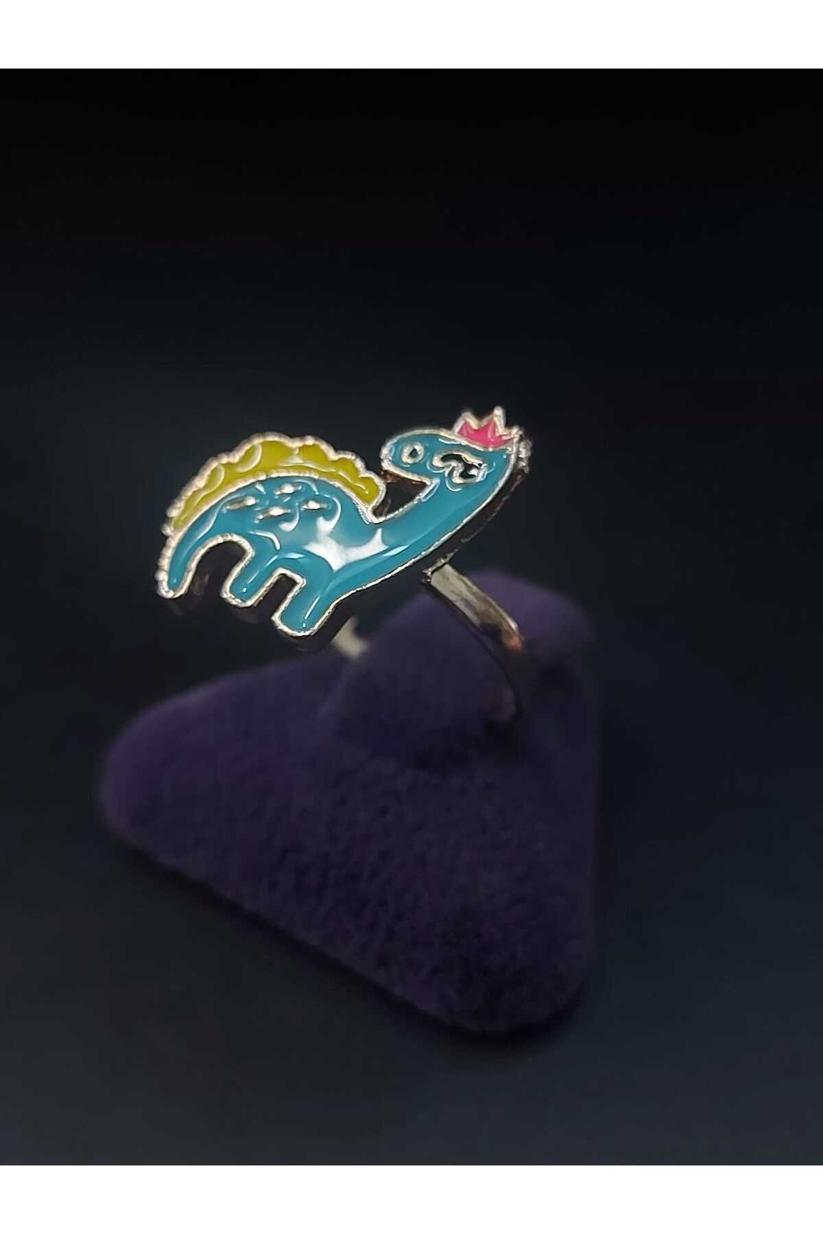 sarıyer silver-Dinosaur Figured Multicolor Bright Enamel Embroidered Adjustable Model Children's Steel Ring 8