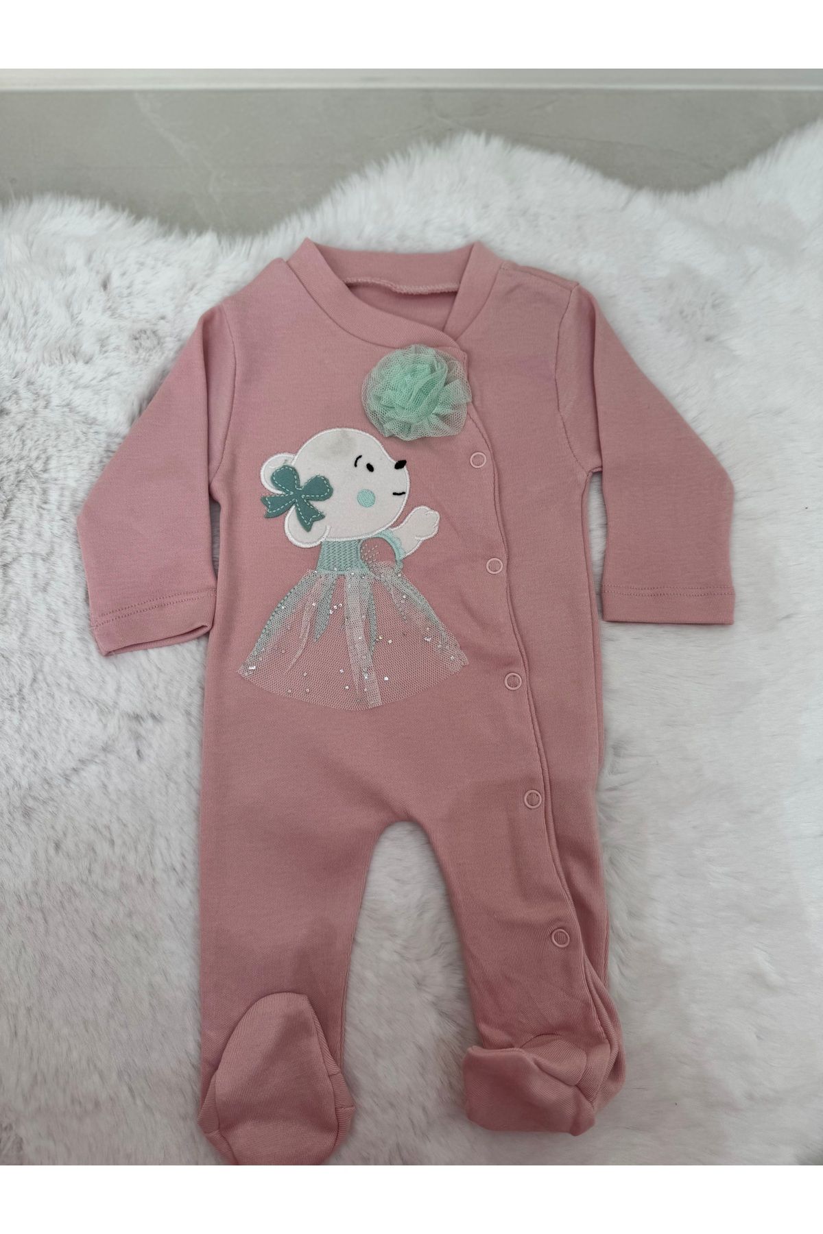 MANDALİNO BABY Kız Bebek Çıtçıtlı Yenidoğan Tulum