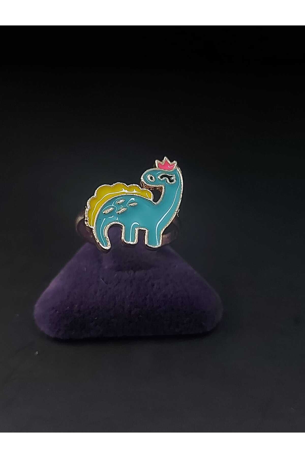 sarıyer silver-Dinosaur Figured Multicolor Bright Enamel Embroidered Adjustable Model Children's Steel Ring 7