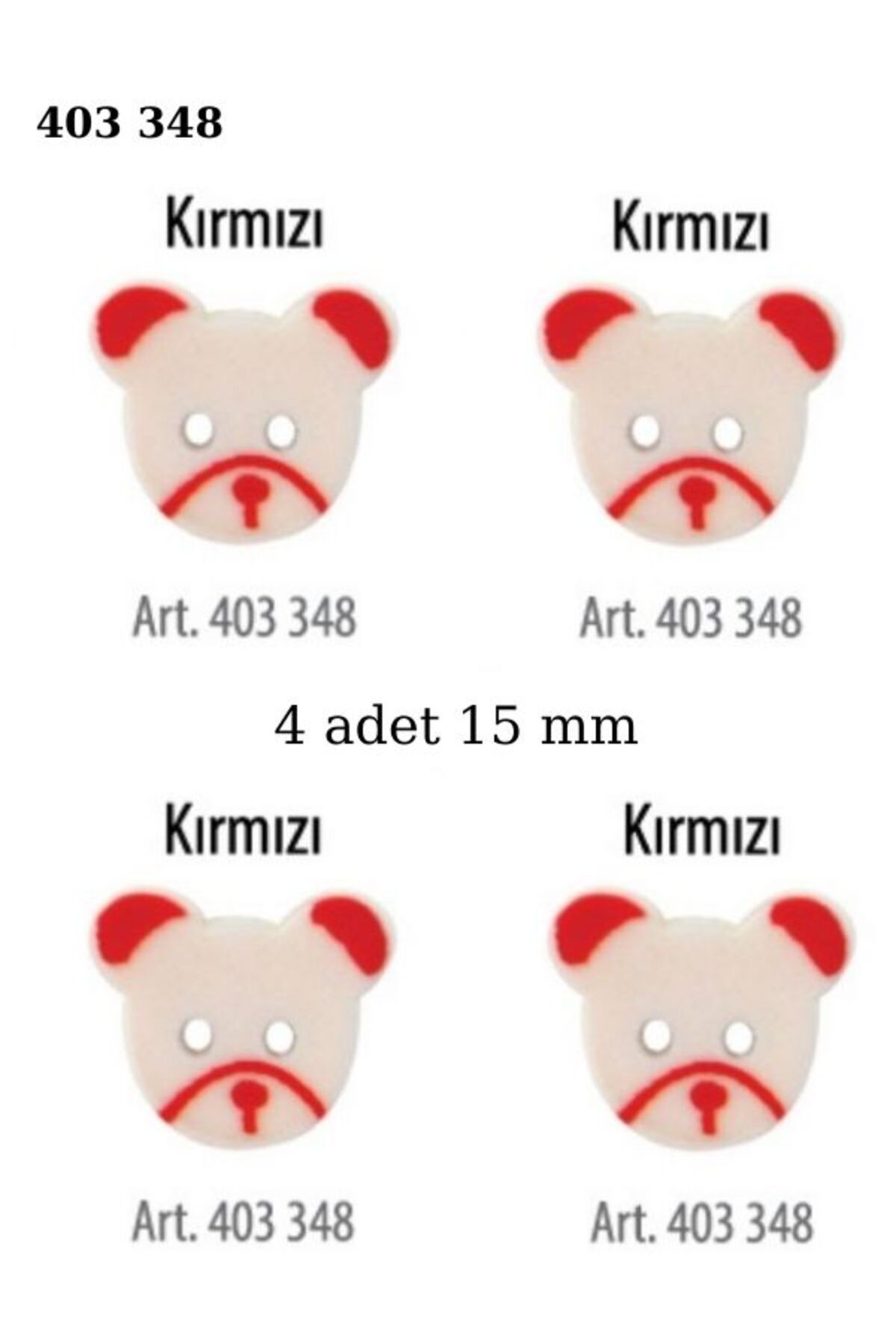 ÖZ-EL AŞ Ayıcık Şekilli Kırmızı Renk 4 Adet 15 mm Bebek Düğme, Çocuk Kazak, Yelek, Gömlek Düğmesi 403 345