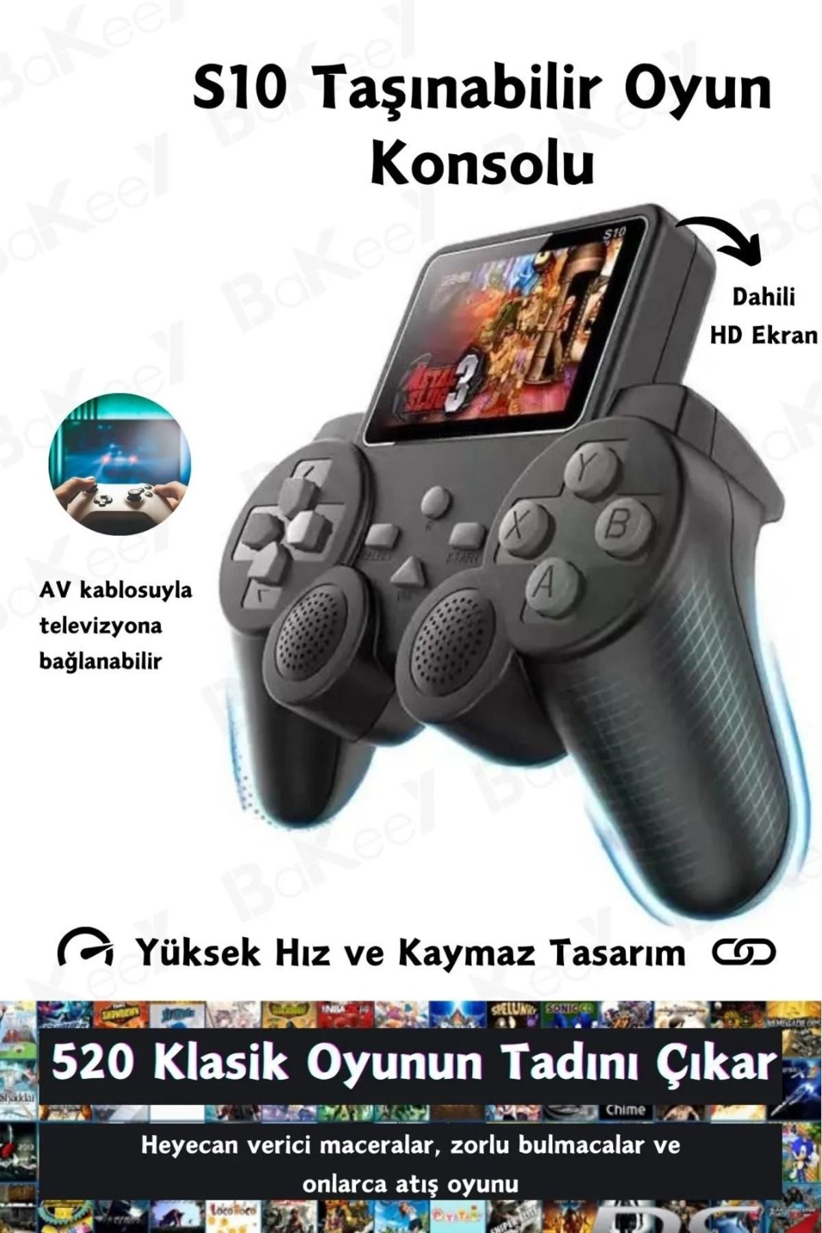 Hola Mojo S-10 Taşınabilir 520 Oyunlu Kablosuz Oyun Konsolu Atari Media Player Medya Oynatıcı