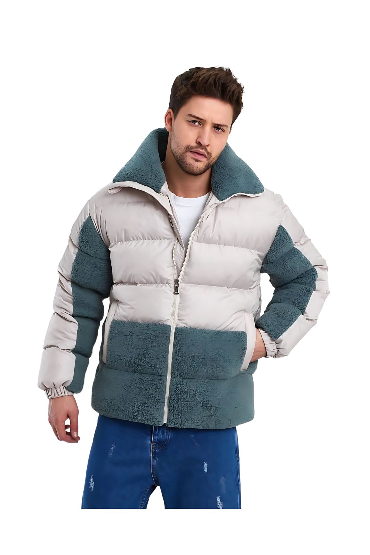 cappiiman oversize haki peluş şişme erkek mont