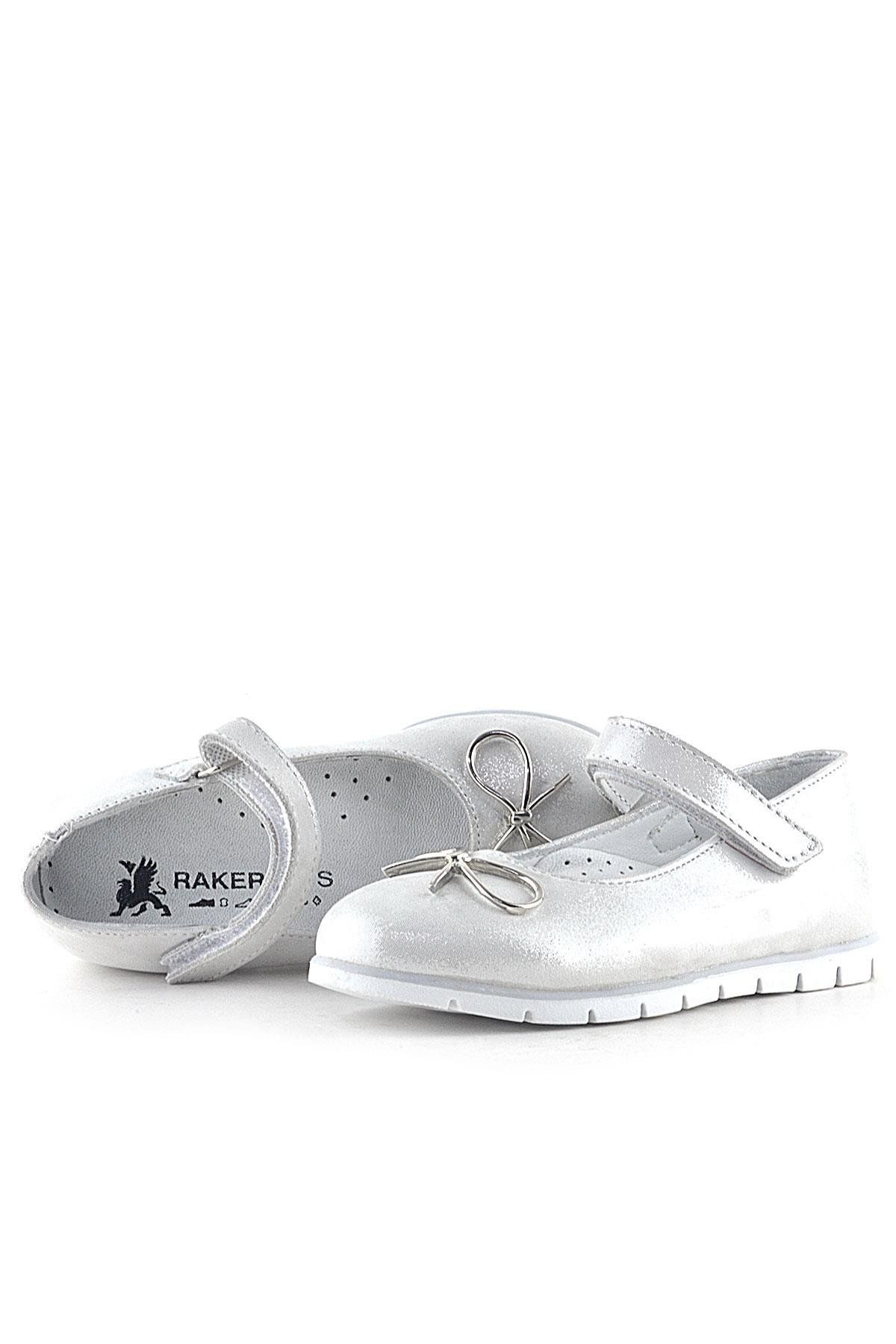 Rakerplus-Genuine Leather Silver Velcro Ribbon Detailed Girls' Ballerinas 8