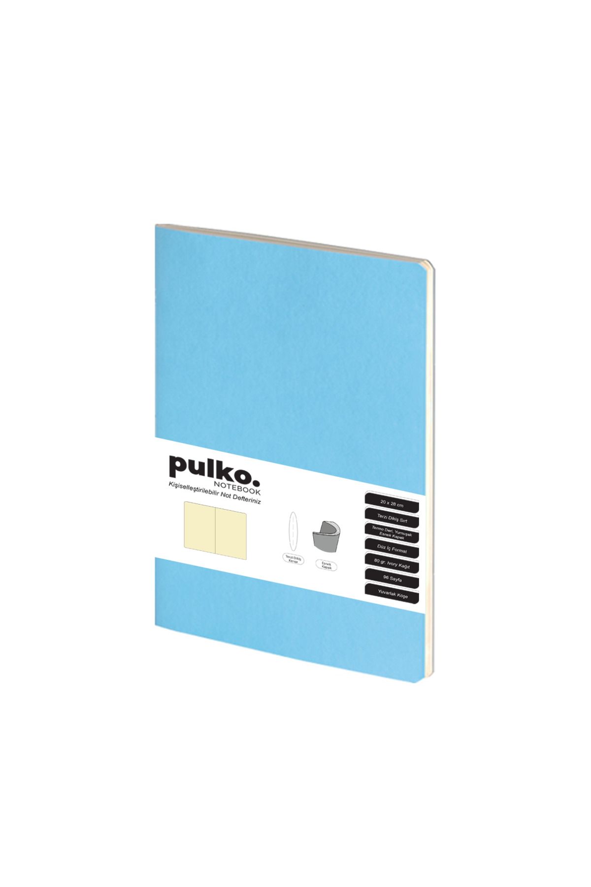 PULKO Notebook Not Defteri, (20x28cm), Terzi Dikiş, Esnek Kapak, 96 Sayfa, Krem Kağıt, Düz, Turkuaz