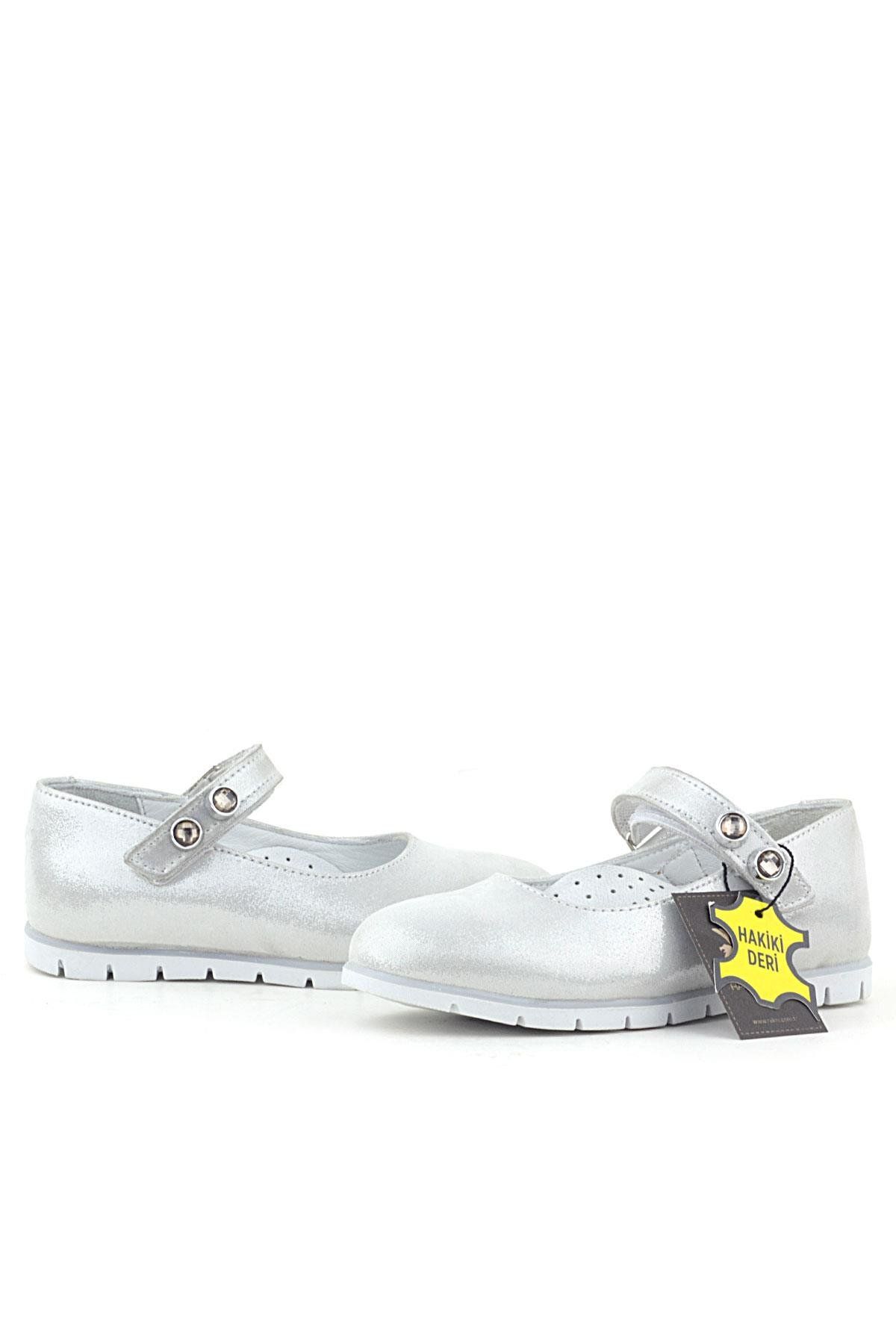 Rakerplus-Genuine Leather Silver Stone Velcro Girls' Ballerinas 6