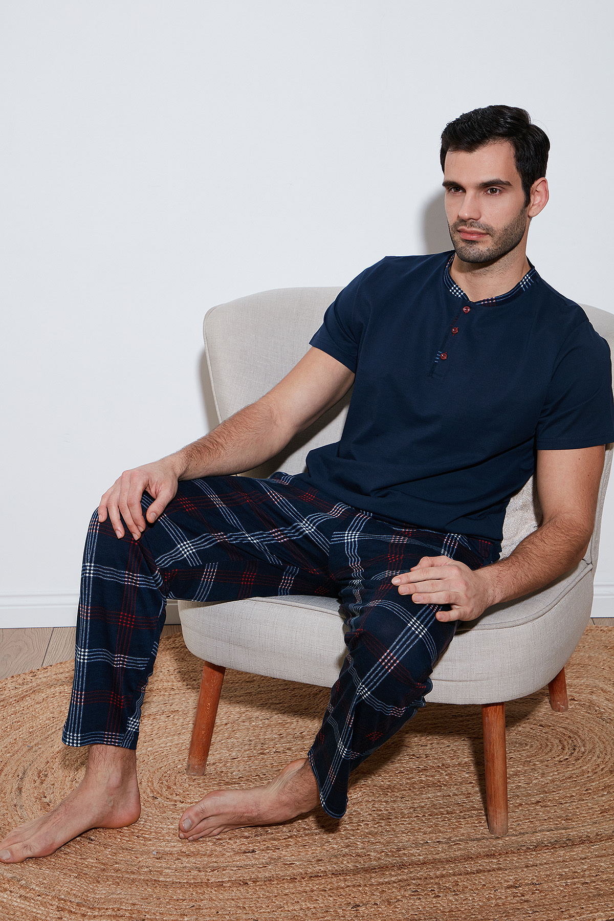 Buratti Ekoseli Pamuklu Regular Fit Kısa Kollu Pijama Takımı Erkek Pijama Takımı 60961007 görsel 5