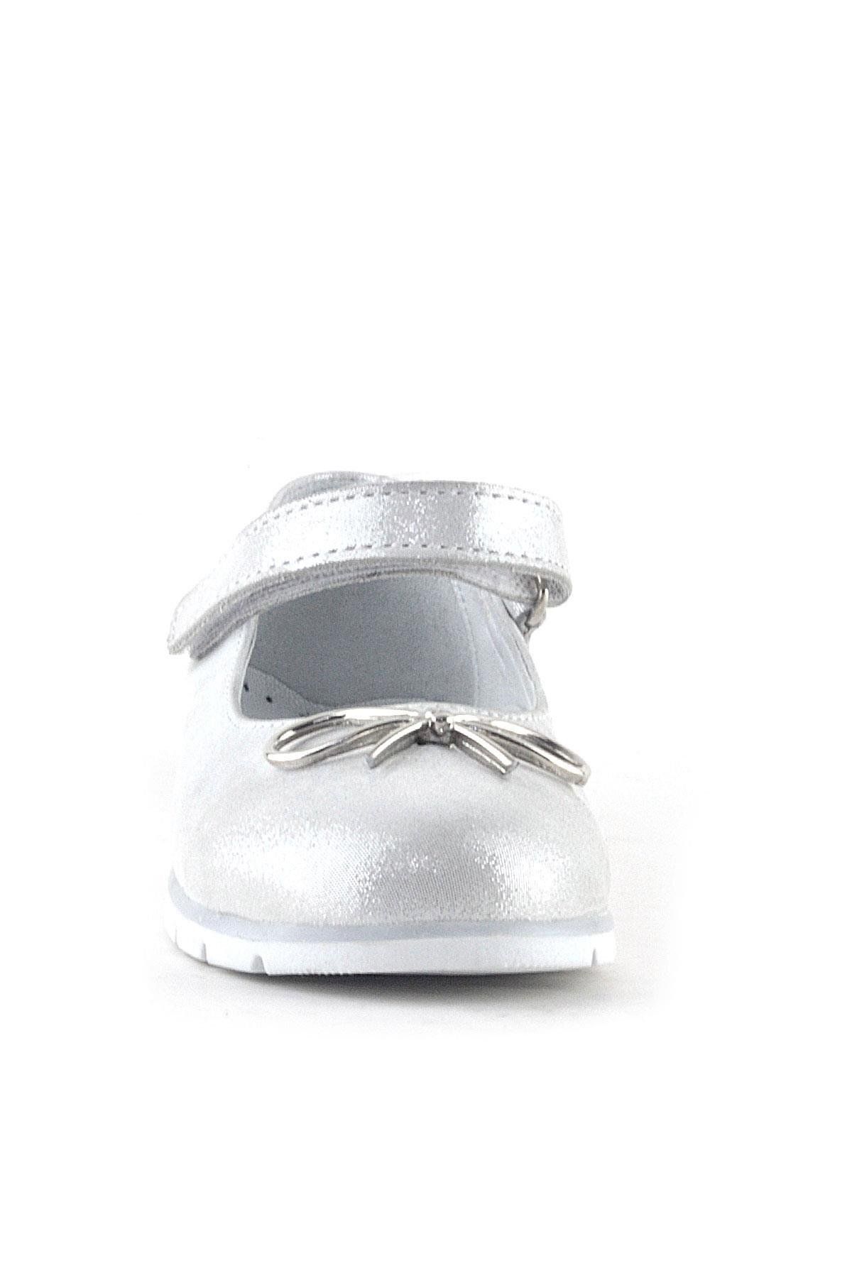 Rakerplus-Genuine Leather Silver Velcro Ribbon Detailed Girls' Ballerinas 3