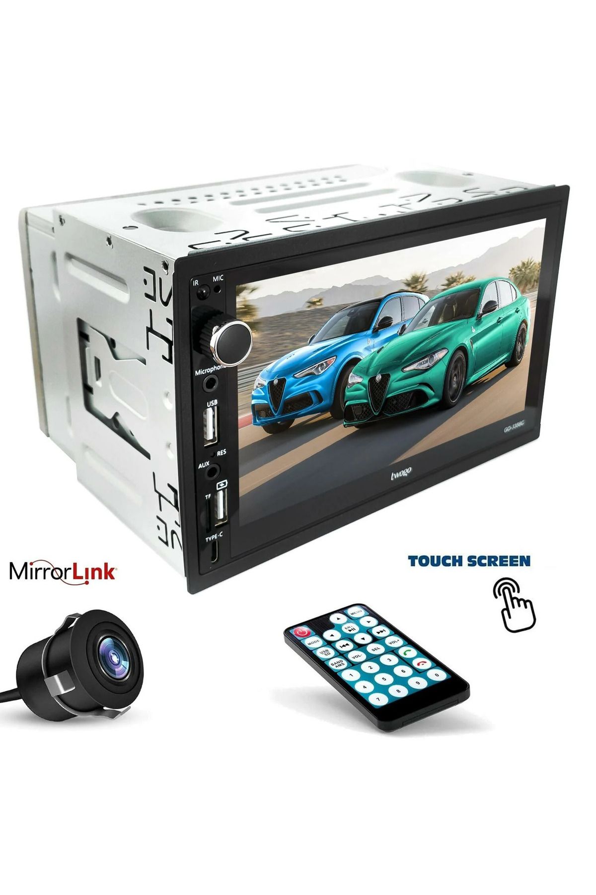 Twogo Go-3356C Double Teyp 7 Inch Ekran Yansıtma 4*60W USB/BT/SD/FM/AUX Geri Görüş Kamerası