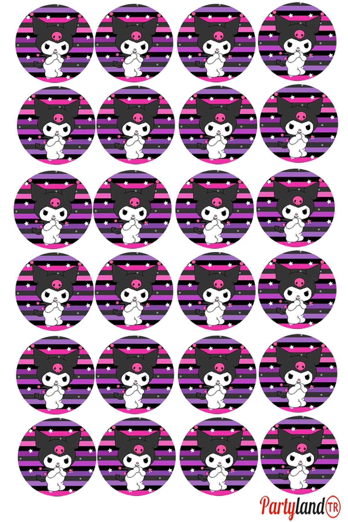 PartylandTR Kuromi Temalı 5 cm. Yapışkanlı Yuvarlak Etiket - Sticker 24 Adet