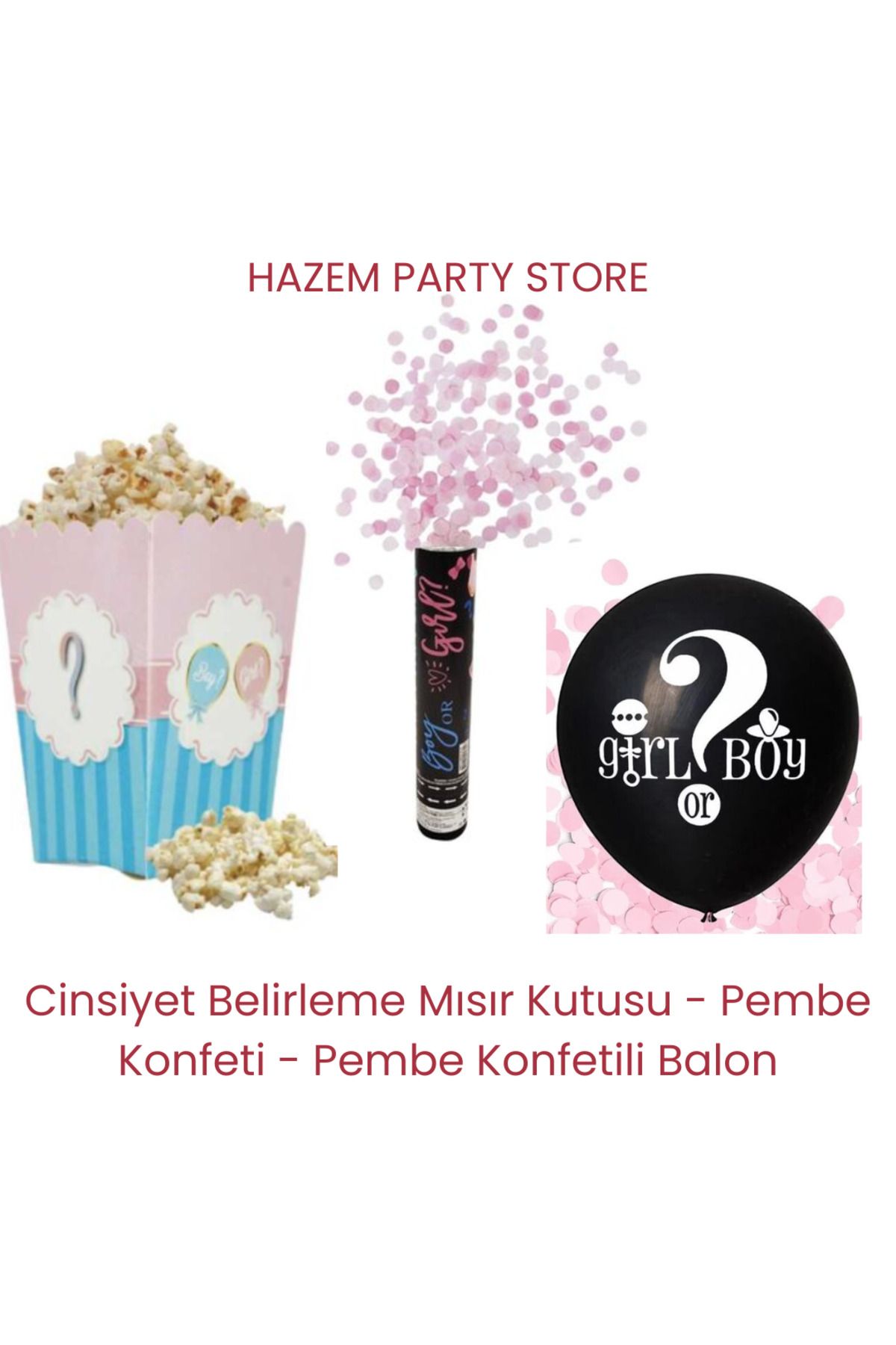 Big Party Cinsiyet Belirleme Mısır Kutusu - Pembe Konfeti - Pembe Konfetili Balon