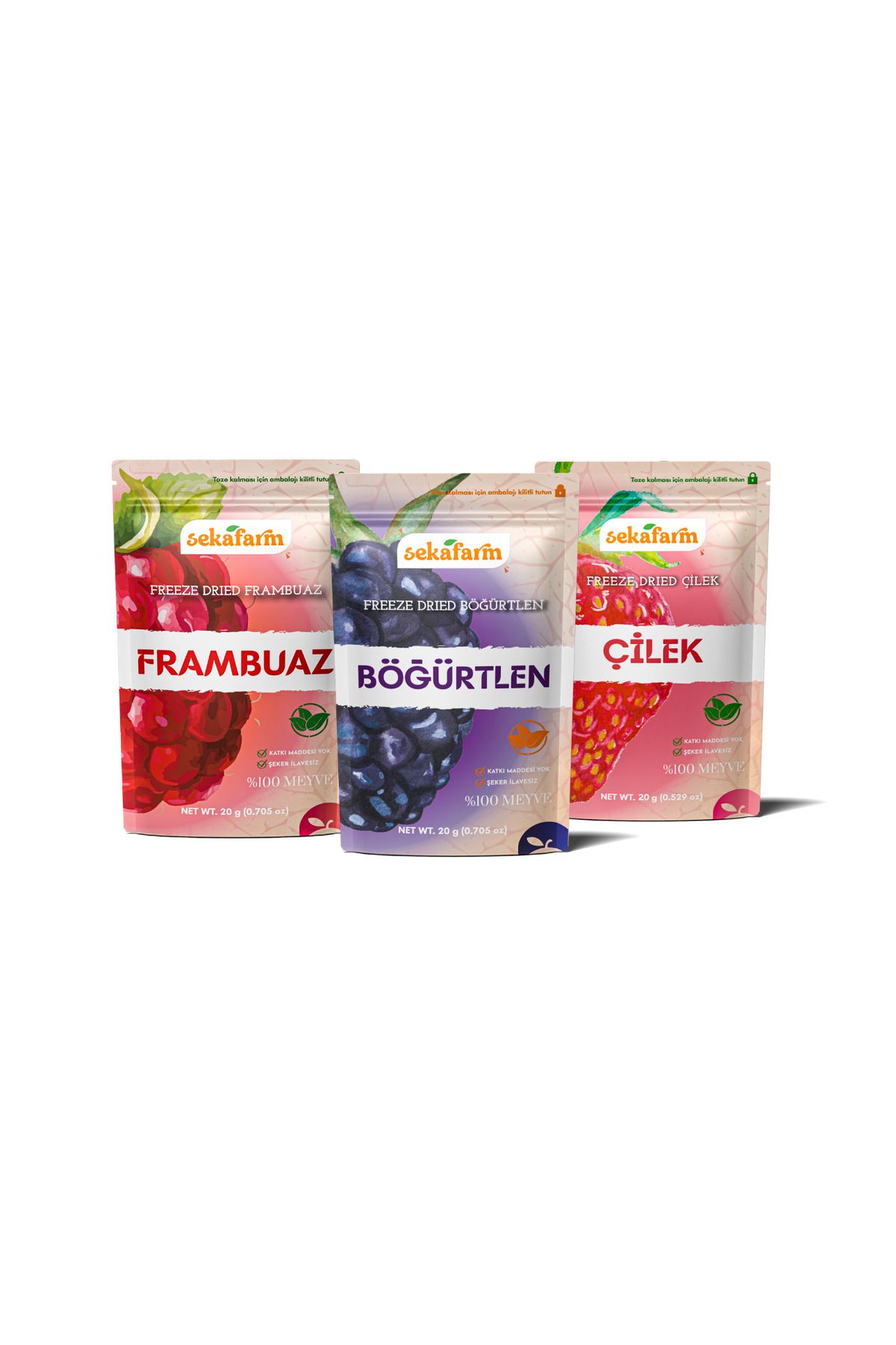 sekafarm Dondurularak Kurutulmuş Kırmızı Meyveler 3'lü Paket , Freeze Dried Kırmızı Meyveler Paketi