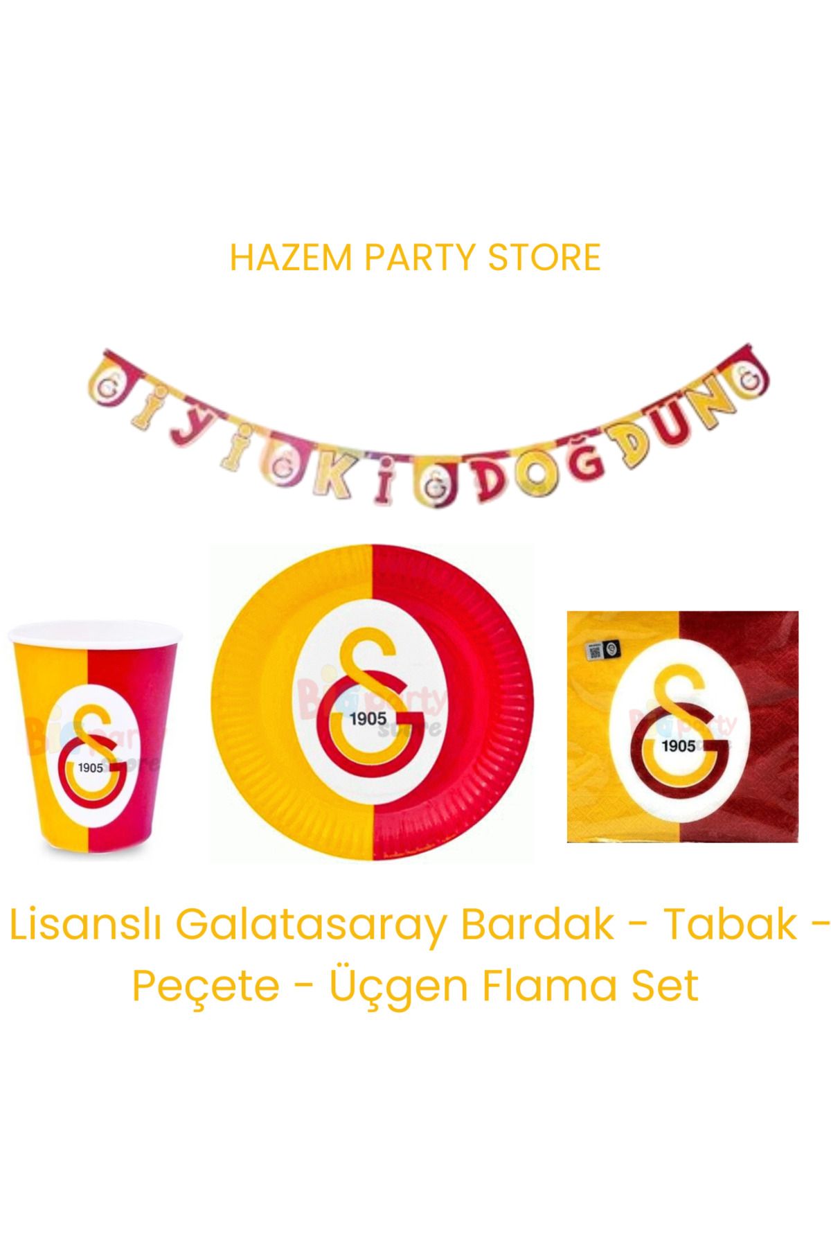 Big Party Lisanslı Takım GS Bardak - Tabak - Peçete - Üçgen Flama Set