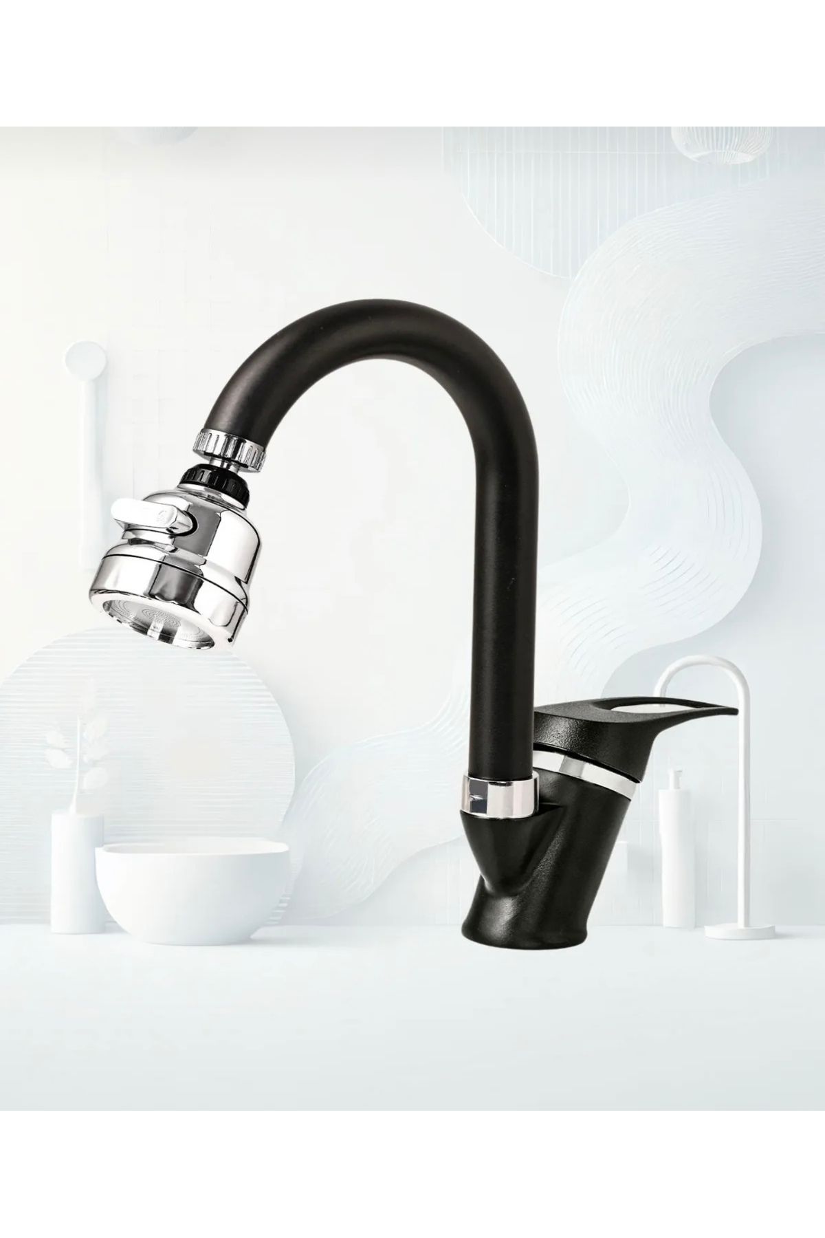BDL ARMATÜR SİYAH MİX LAVABO BATARYASI FİLTRELİ OYNAR BAŞLIKLI BANYO MUSLUĞU BANYO ÇEŞMESİ ÇİFT SU GİRİŞLİ