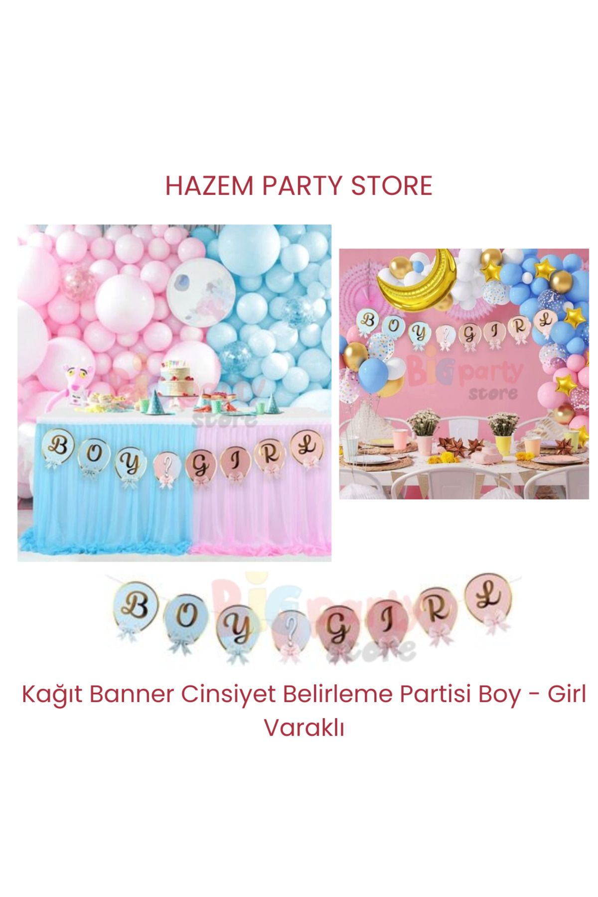 Big Party Kağıt Banner Cinsiyet Belirleme Partisi Boy - Girl Varaklı