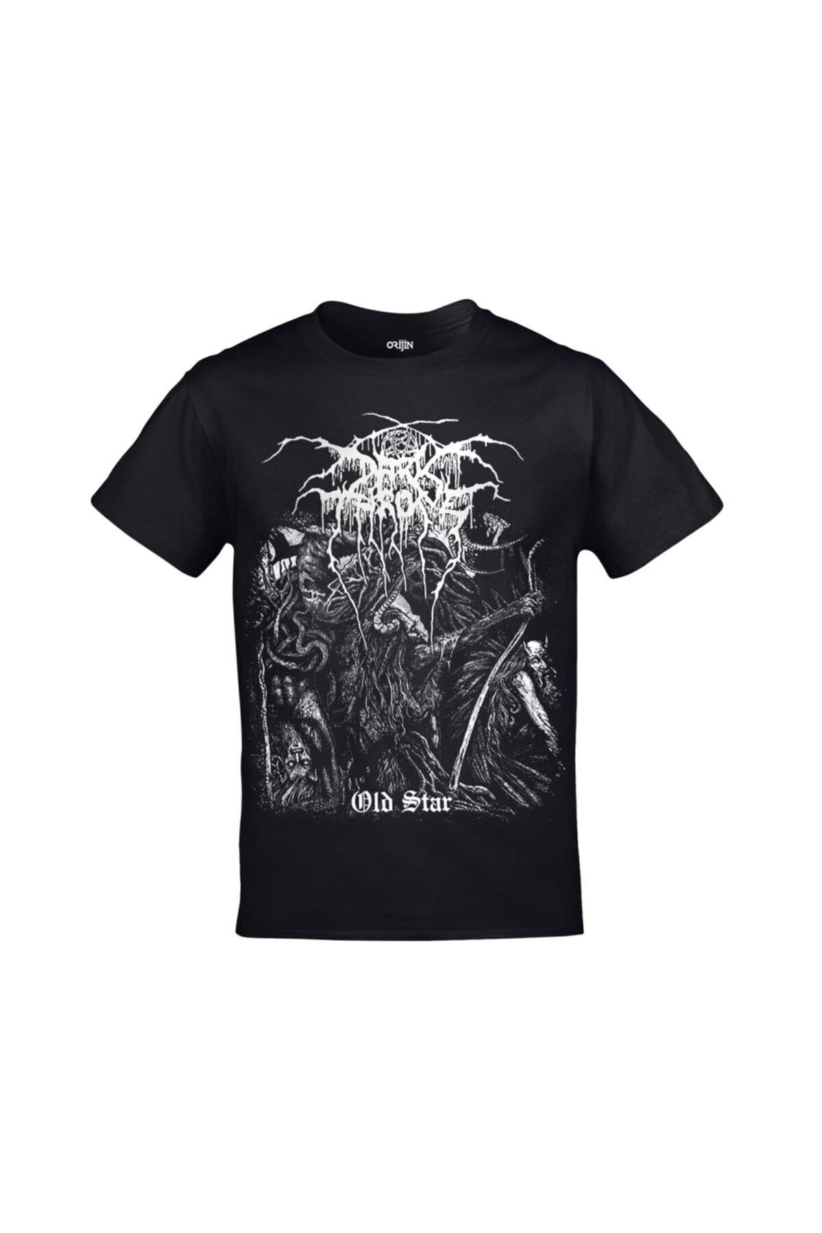 New Shine Dark Throne Old Star Ön Arka Baskılı Unisex Siyah Tshirt