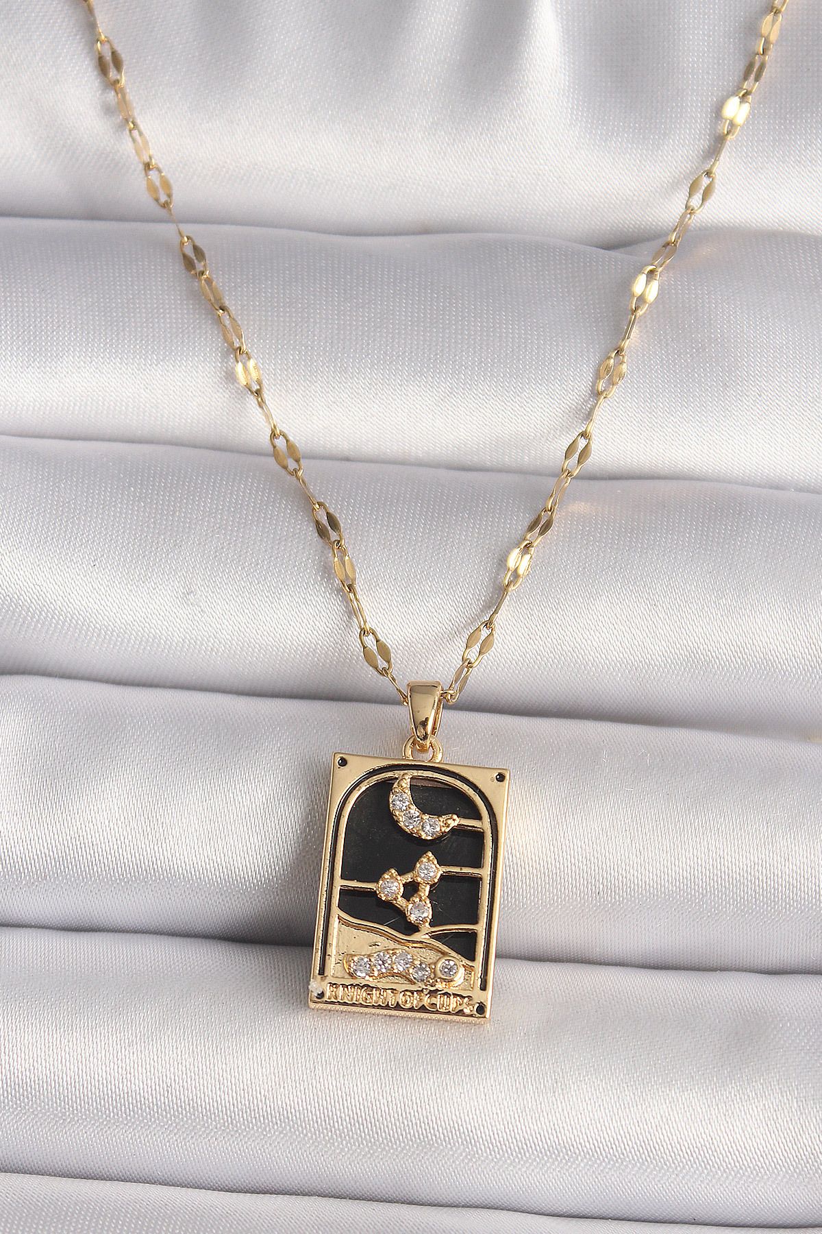 doremodam 316L Çelik Gold Renk Zirkon Taşlı Ay Figürlü Tarot Model Kadın Kolye - Lisinya