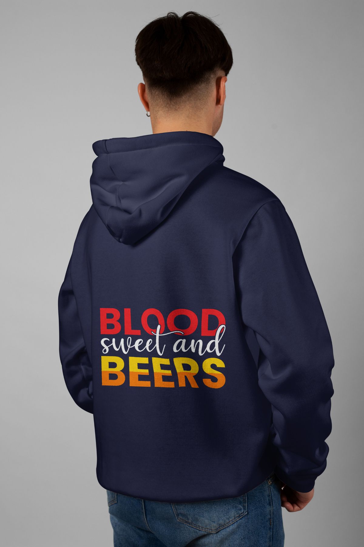 Zestia Unisex Hoodie, Blood Sweet Sırt Baskılı, Regular,%100 Pamuk, Lacivert Renk Kapşonlu No: 0217