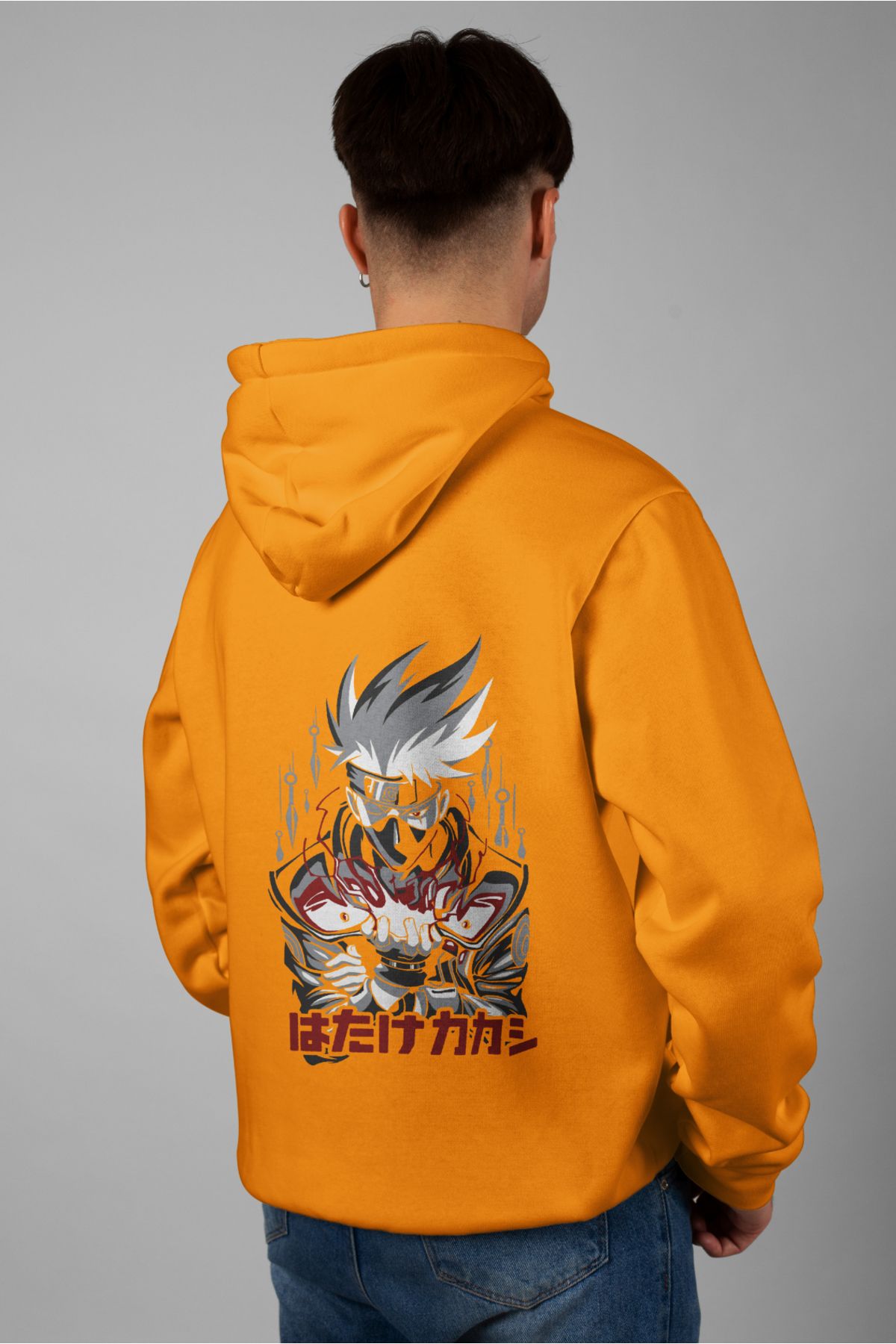 Zestia Unisex Hoodie, kakashi Hatake Sırt Baskılı, Regular,%100 Pamuk, Turuncu Renk Kapşonlu No: 0172