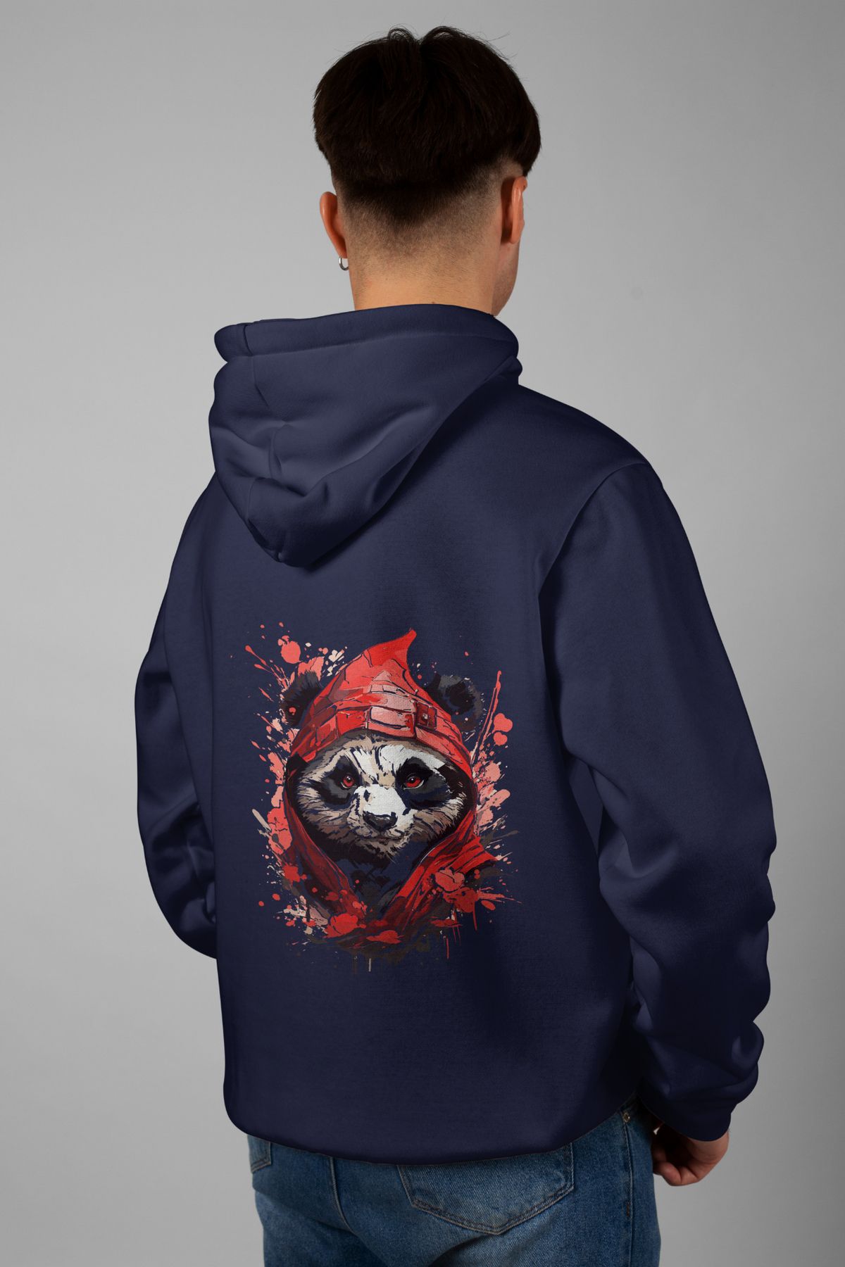 Zestia Unisex Hoodie, Panda Sırt Baskılı, Regular,%100 Pamuk, Lacivert Renk Kapşonlu No: 0021