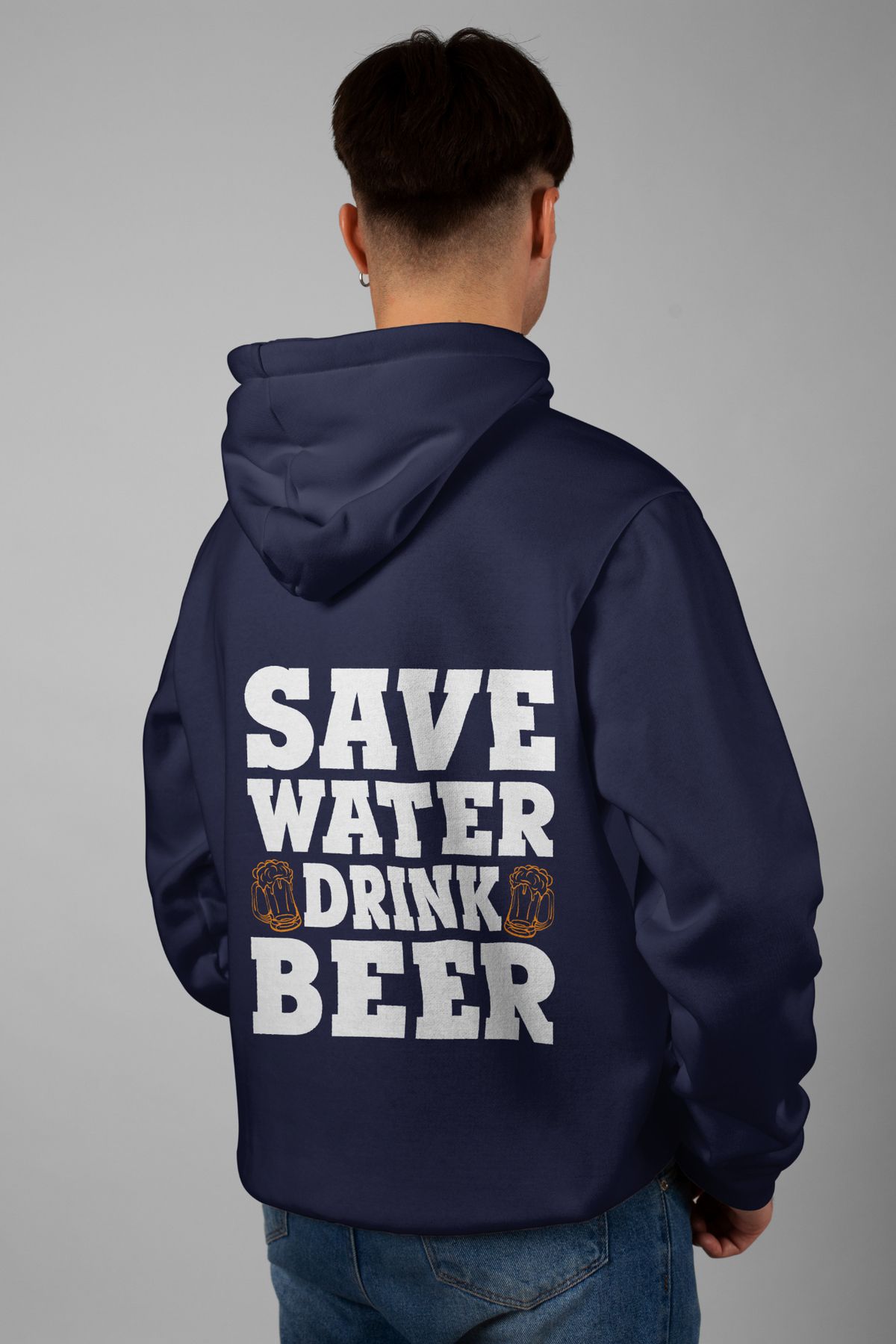 Zestia Unisex Hoodie, Drink Beer Sırt Baskılı, Regular,%100 Pamuk, Lacivert Renk Kapşonlu No: 0255