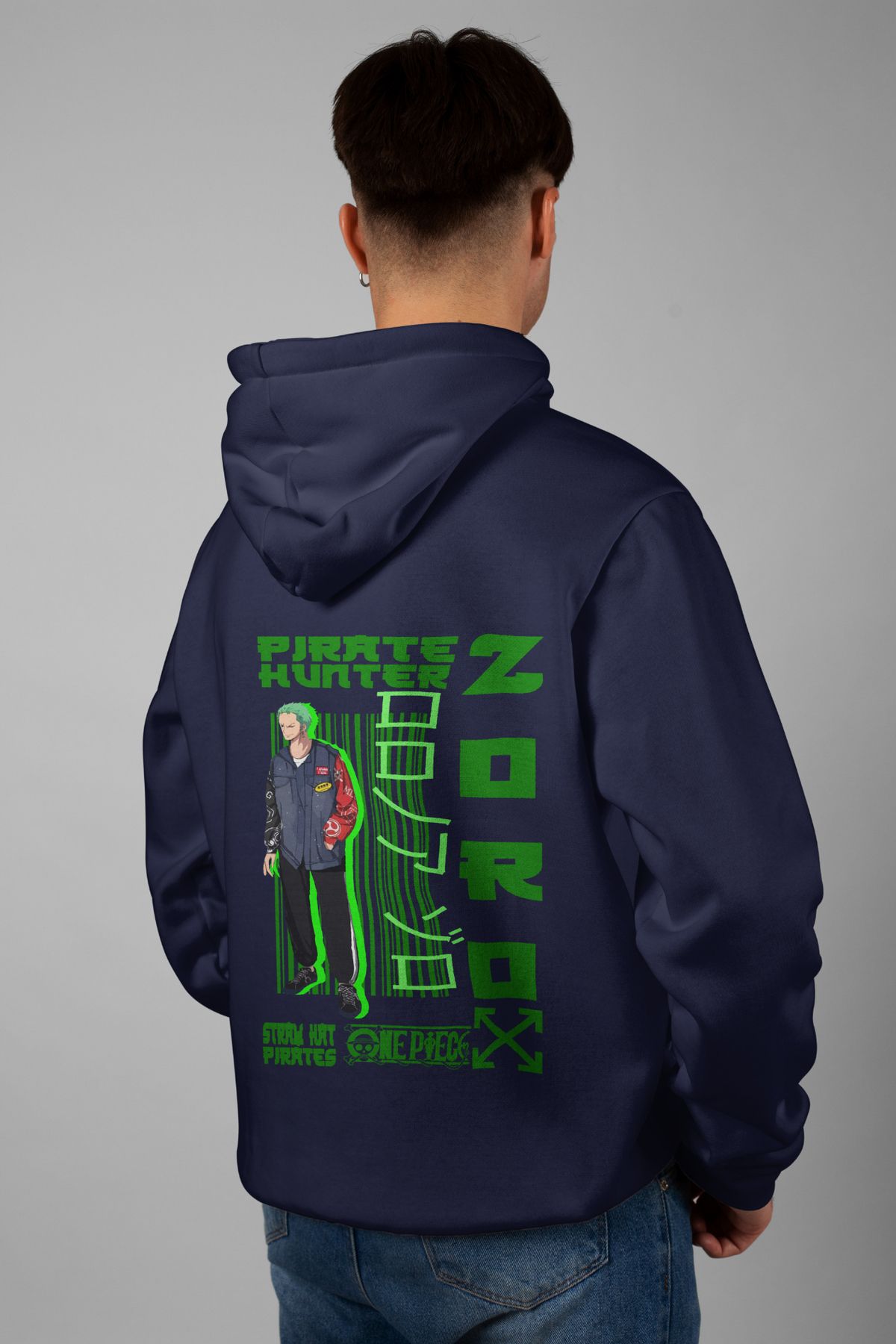 Zestia Unisex Hoodie, Pirate Hunter Zoro Sırt Baskılı, Regular,%100 Pamuk, Lacivert Renk Kapşonlu No: 0200