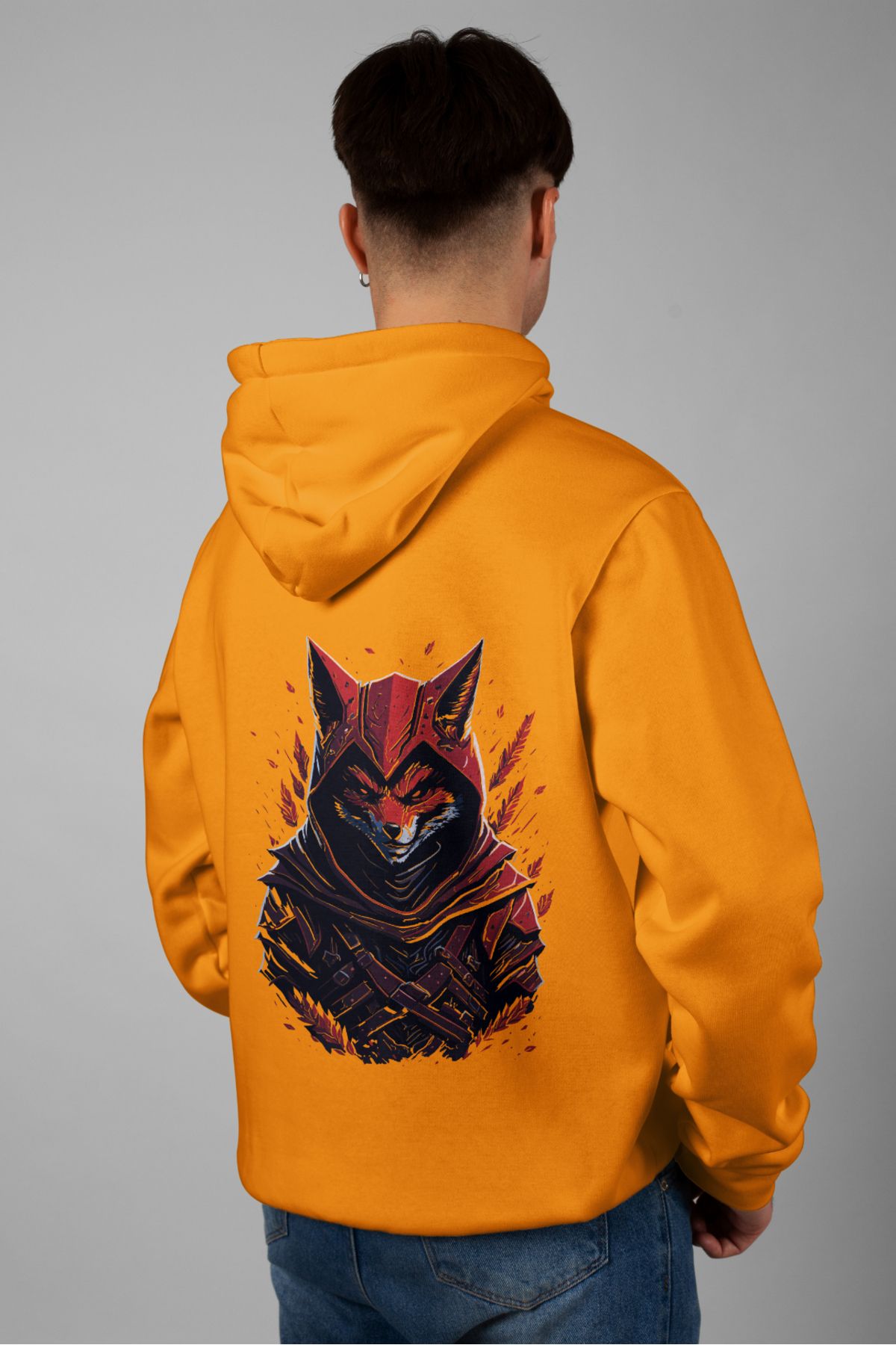 Zestia Unisex Hoodie, Şeytan Tilki Sırt Baskılı, Regular,%100 Pamuk, Turuncu Renk Kapşonlu No: 0083