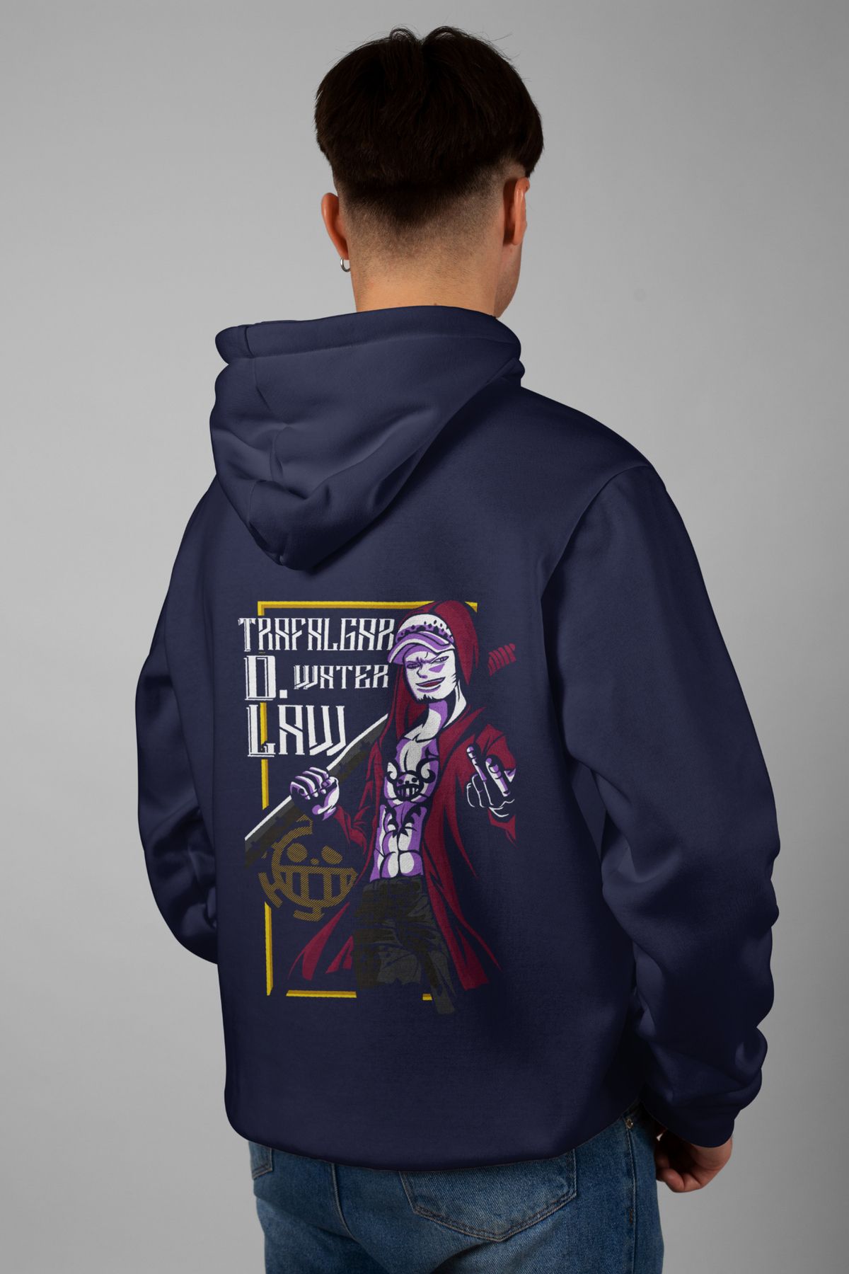 Zestia Unisex Hoodie, Trafalgar D. Water Sırt Baskılı, Regular,%100 Pamuk, Lacivert Renk Kapşonlu No: 0205