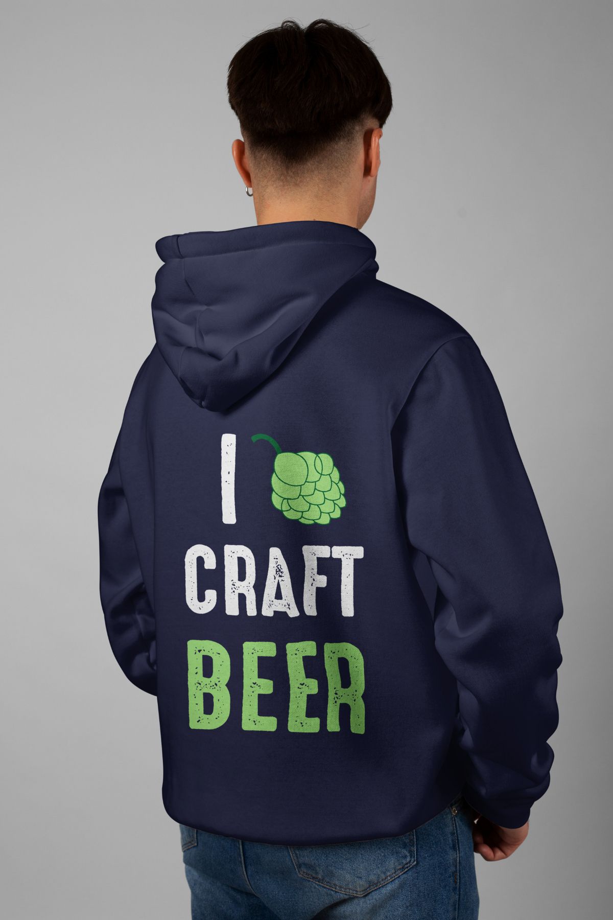 Zestia Unisex Hoodie, I Craft Beer Sırt Baskılı, Regular,%100 Pamuk, Lacivert Renk Kapşonlu No: 0218