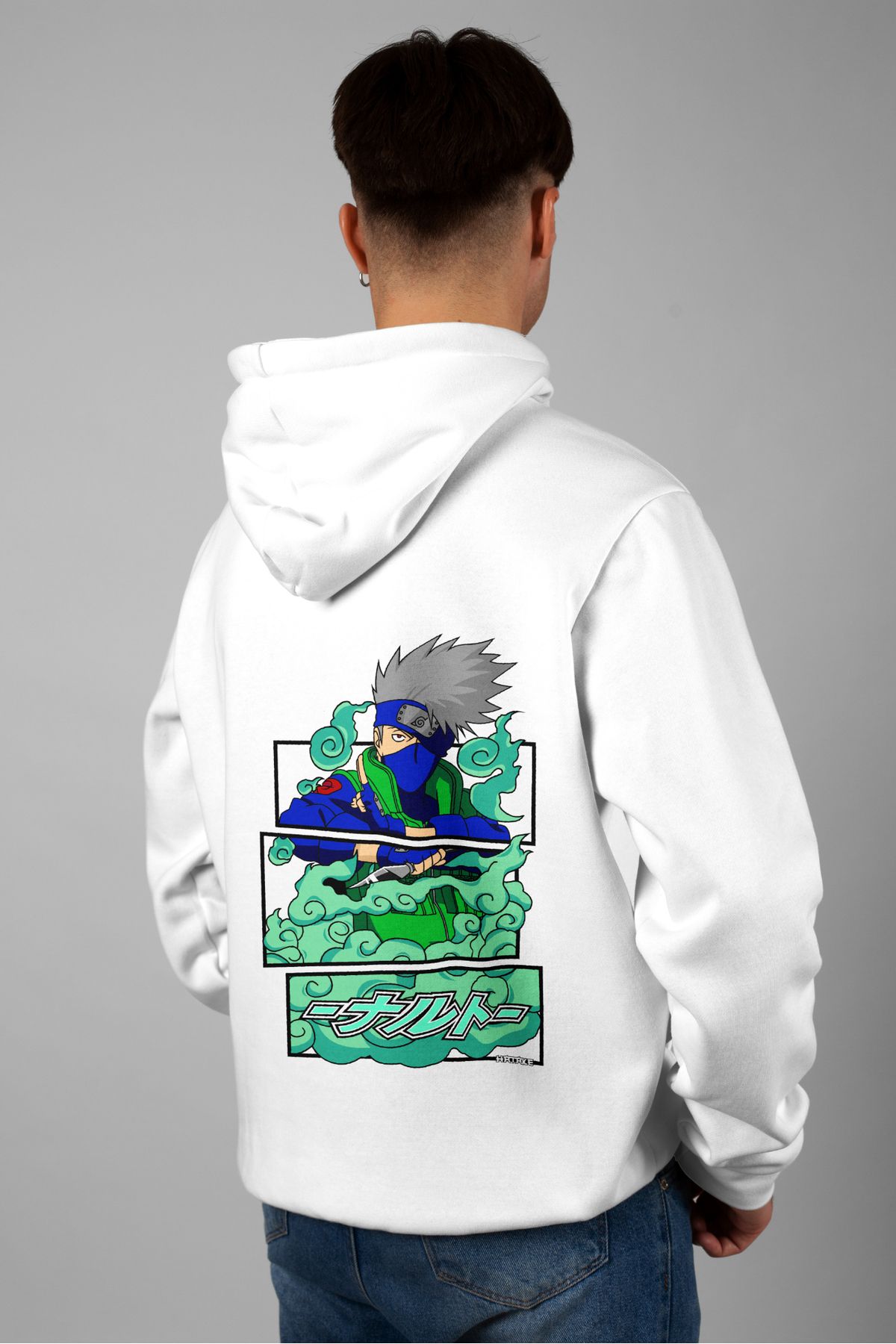 Zestia Unisex Hoodie, Kakashi Sırt Baskılı, Regular,%100 Pamuk, Beyaz Renk Kapşonlu No: 0136