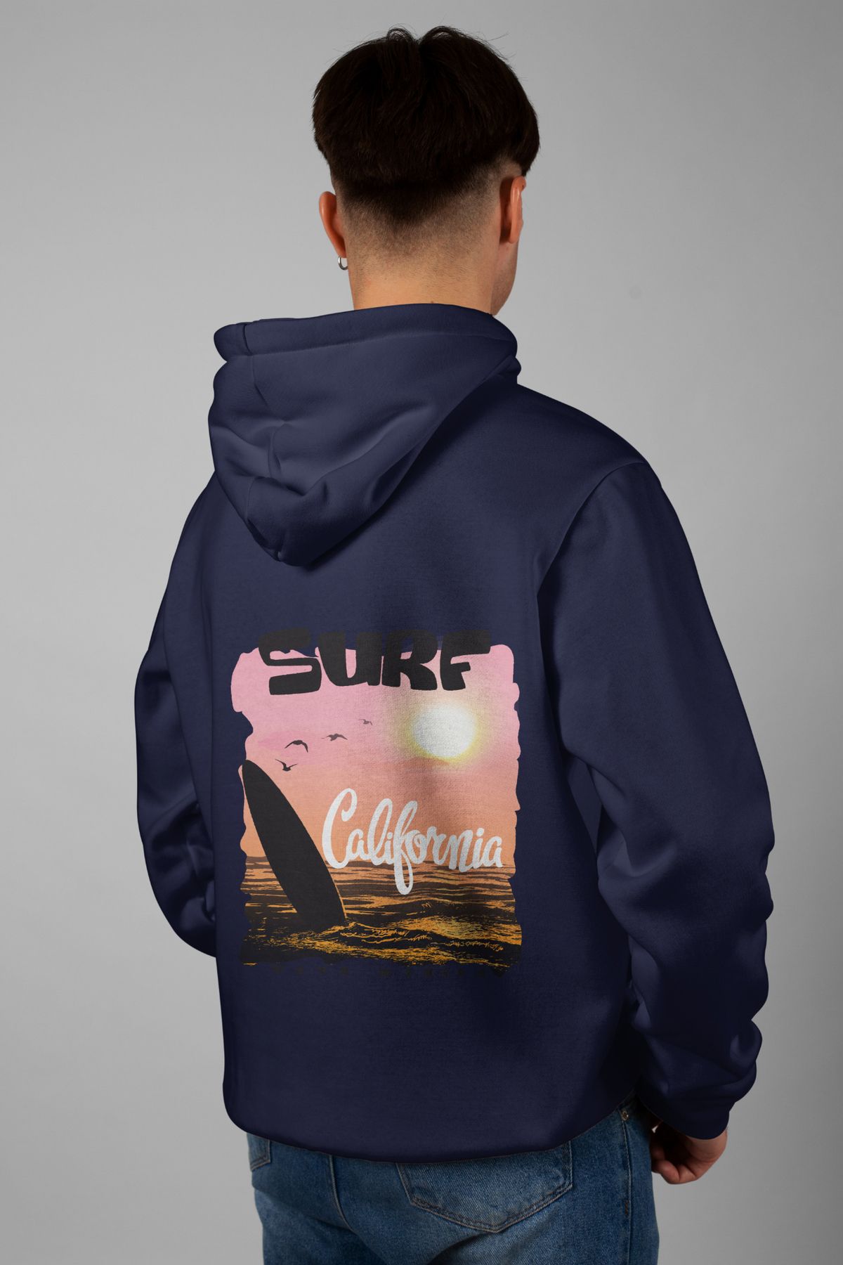 Zestia Unisex Hoodie, Surf California Sırt Baskılı, Regular,%100 Pamuk, Lacivert Renk Kapşonlu No: 0275