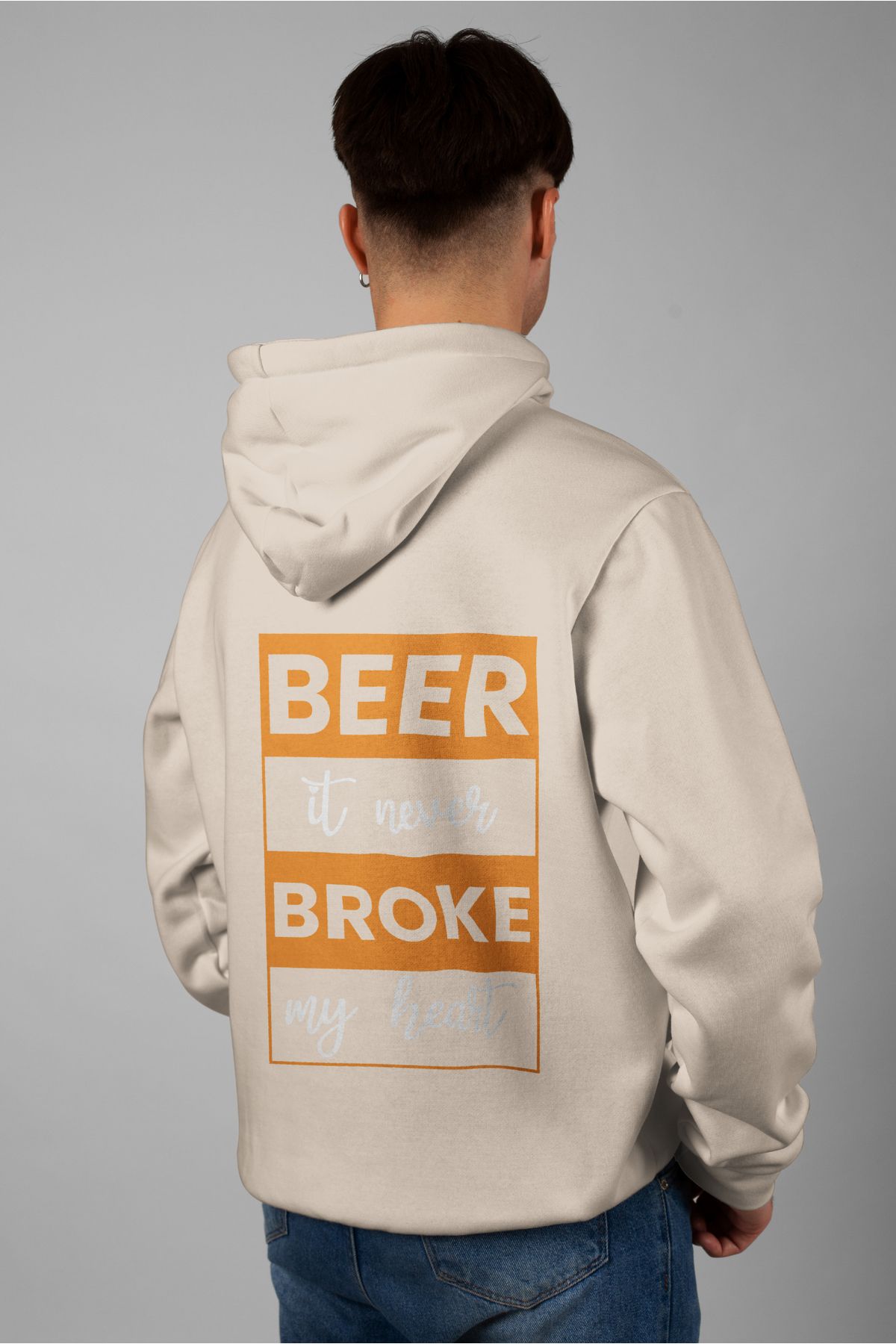 Zestia Unisex Hoodie, Beer Sırt Baskılı, Regular,%100 Pamuk, Krem Renk Kapşonlu No: 0208