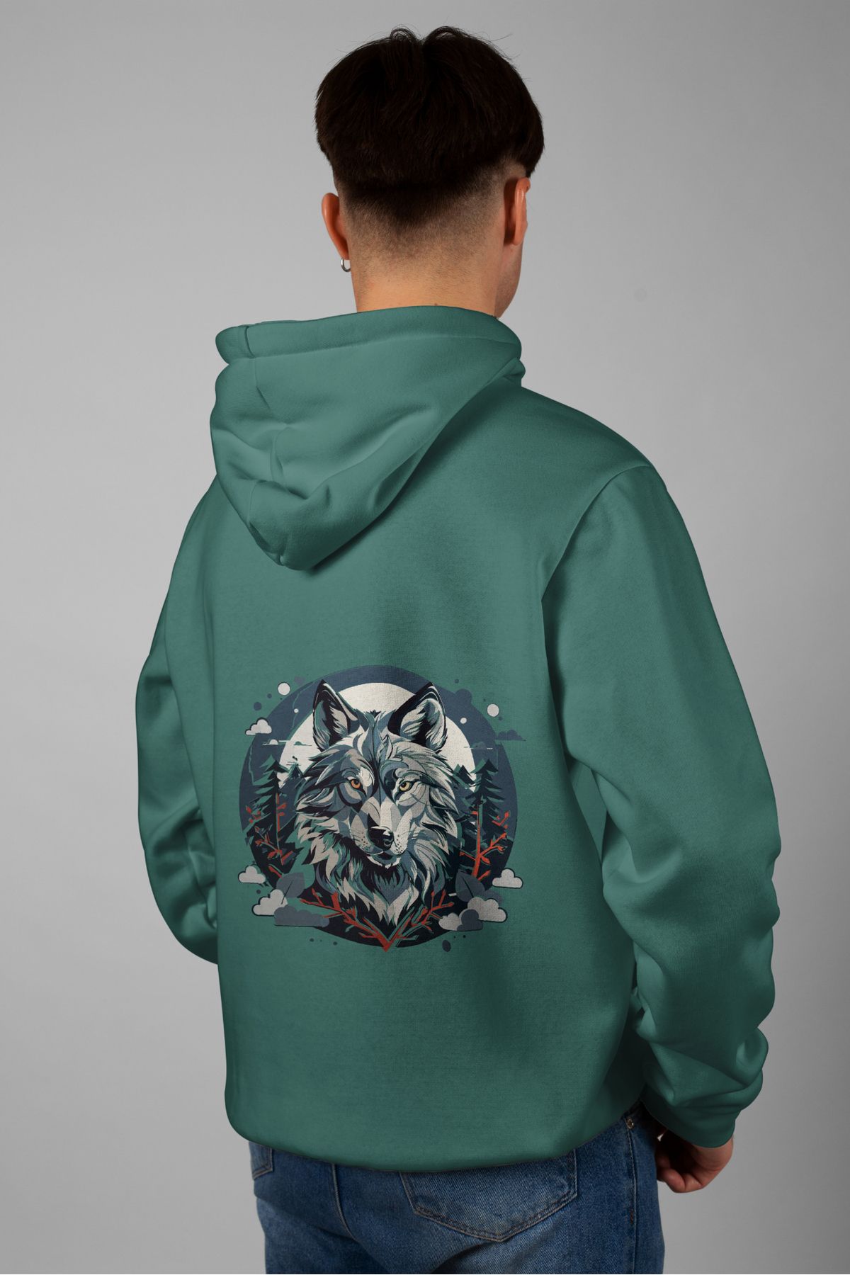 Zestia Unisex Hoodie, Kurt Sırt Baskılı, Regular,%100 Pamuk, Yeşil Renk Kapşonlu No: 0001