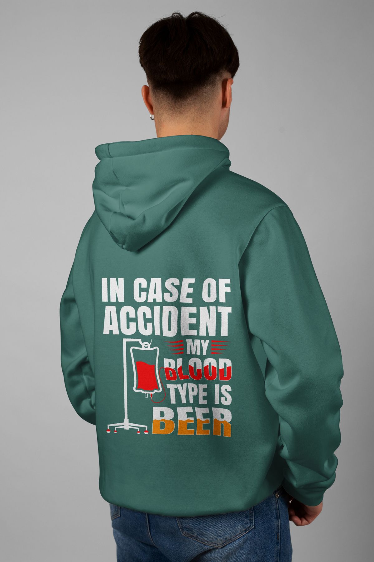 Zestia Unisex Hoodie, Case Of Accıdent Sırt Baskılı, Regular,%100 Pamuk, Yeşil Renk Kapşonlu No: 0253