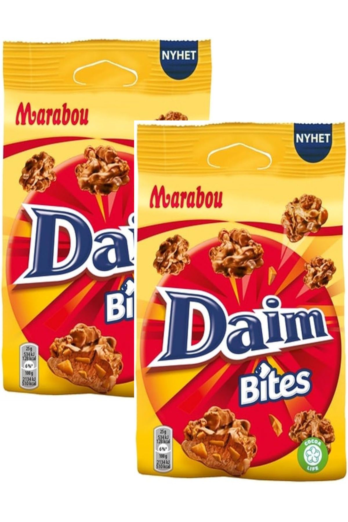 MARABOU Daim Bites Mısır Gevrekli Sütlü Çikolata Kaplı,bademli Karamel Dolgulu Çikolata 145 G X 2