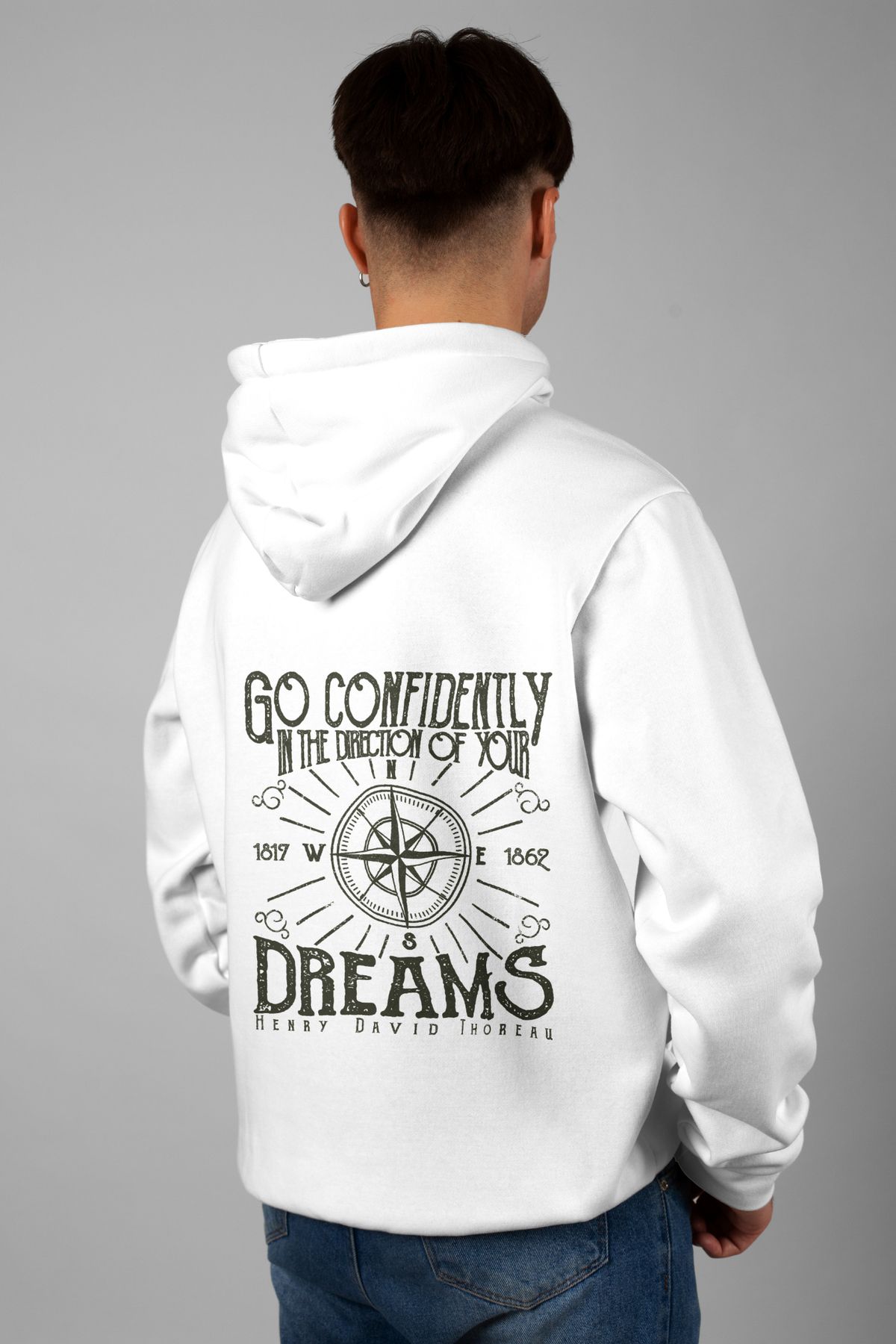 Zestia Unisex Hoodie, Go Confidently Sırt Baskılı, Regular,%100 Pamuk, Beyaz Renk Kapşonlu No: 0401