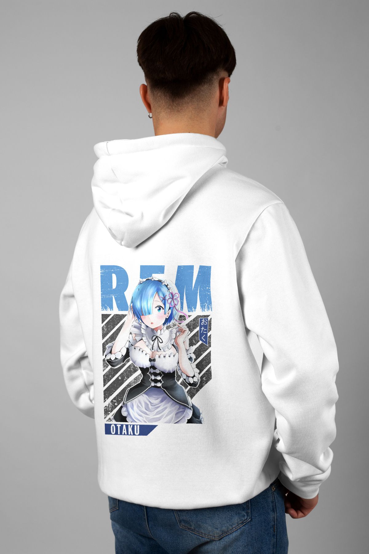 Zestia Unisex Hoodie, Rem Sırt Baskılı, Regular,%100 Pamuk, Beyaz Renk Kapşonlu No: 0169