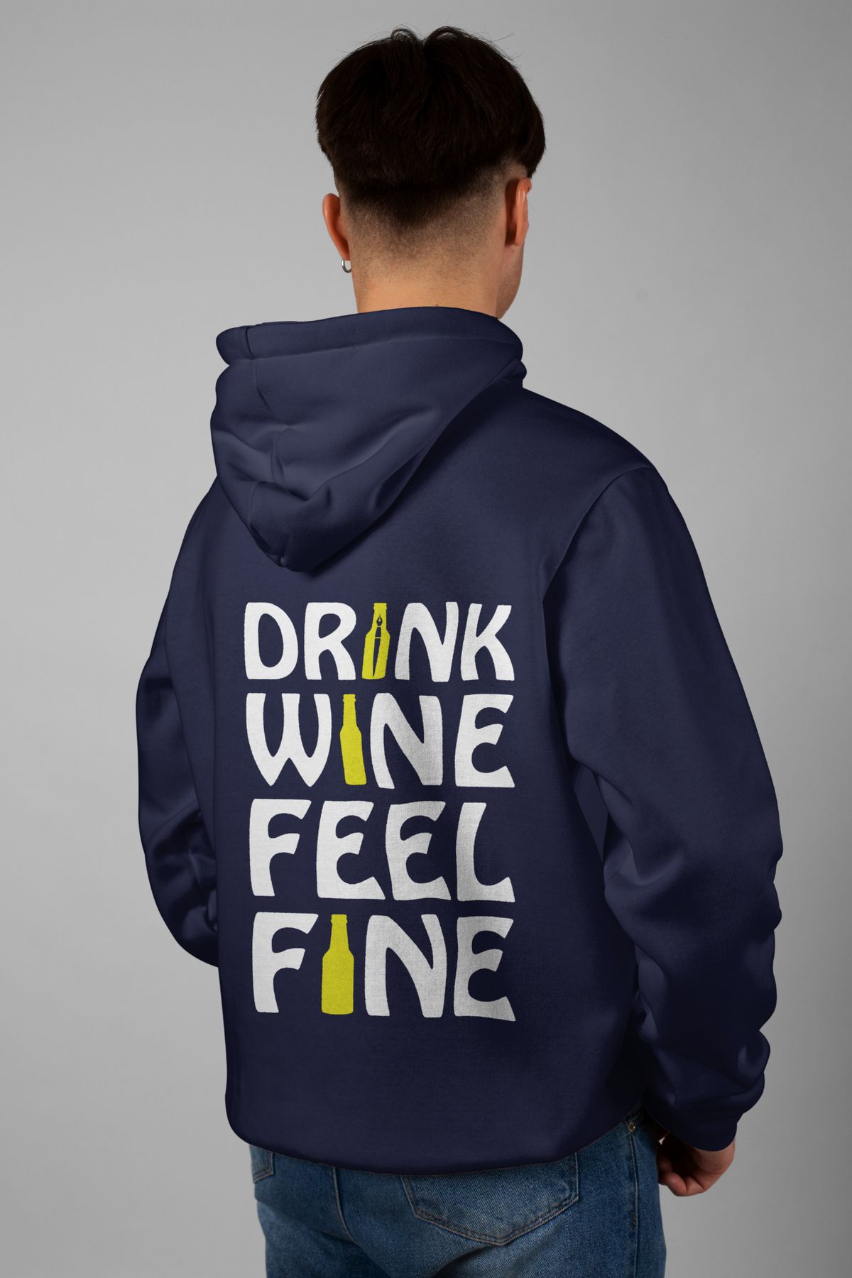 Zestia Unisex Hoodie, Drink Wine Sırt Baskılı, Regular,%100 Pamuk, Lacivert Renk Kapşonlu No: 0224