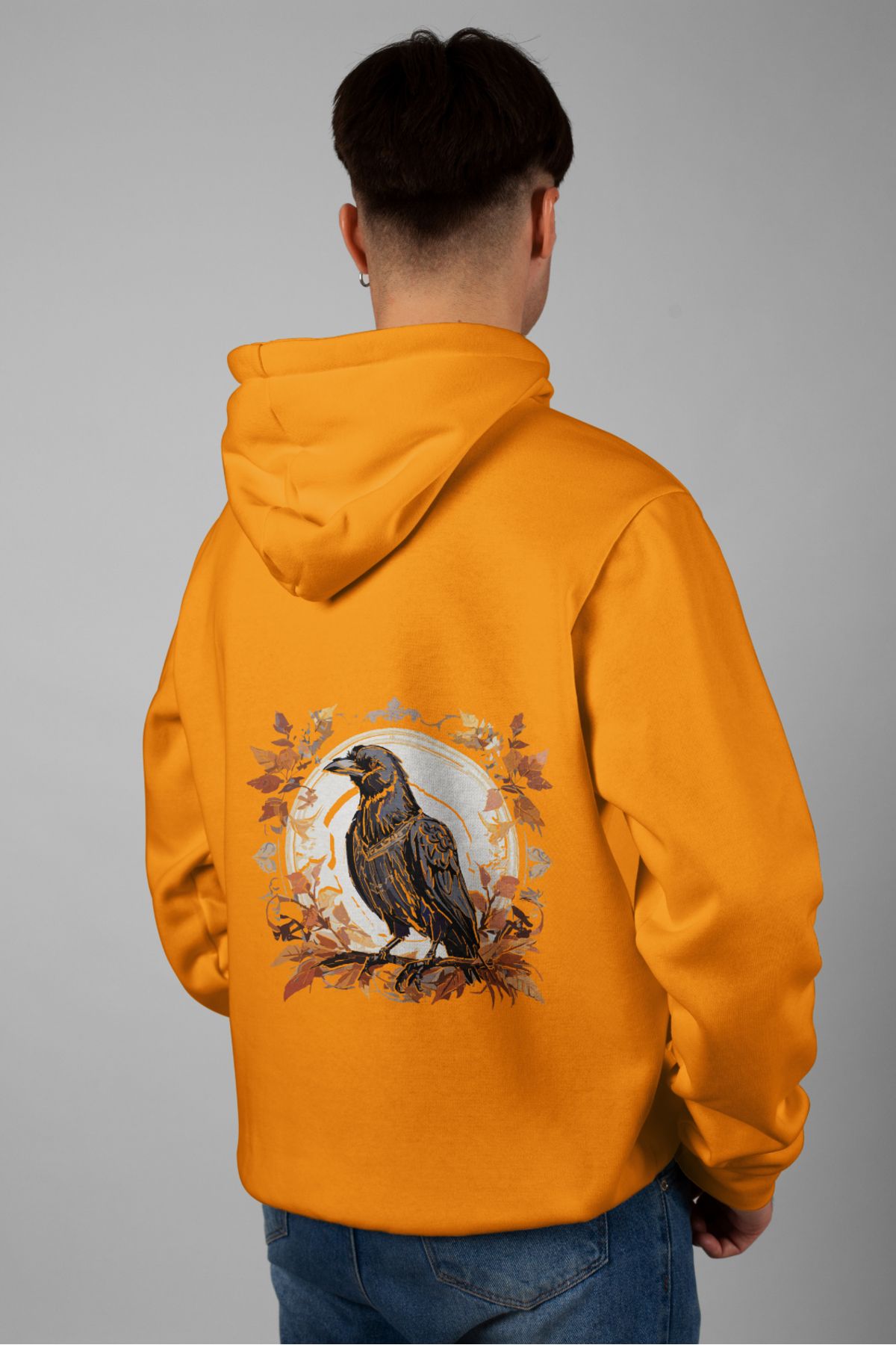 Zestia Unisex Hoodie, Karga Sırt Baskılı, Regular,%100 Pamuk, Turuncu Renk Kapşonlu No: 0014