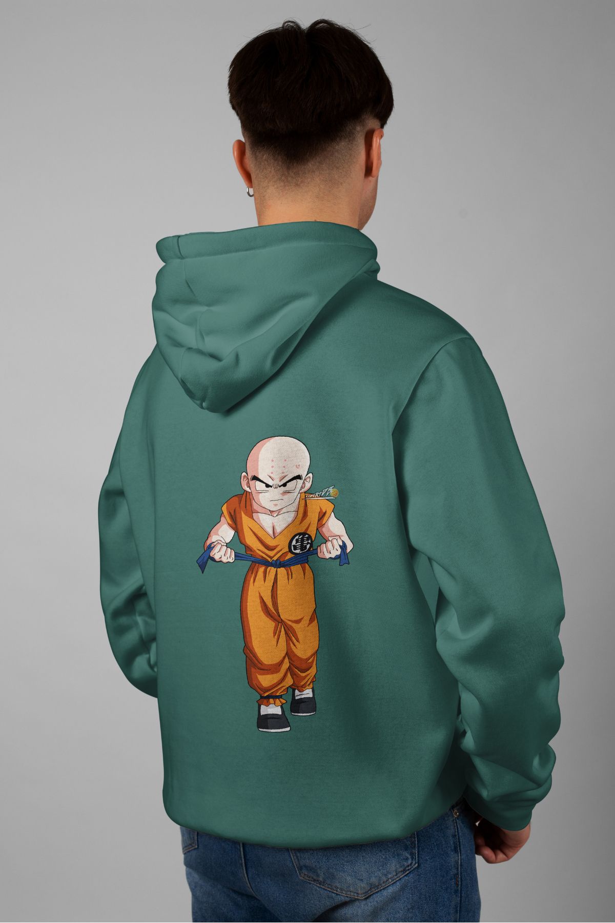 Zestia Unisex Hoodie, Krillin Sırt Baskılı, Regular,%100 Pamuk, Yeşil Renk Kapşonlu No: 0118