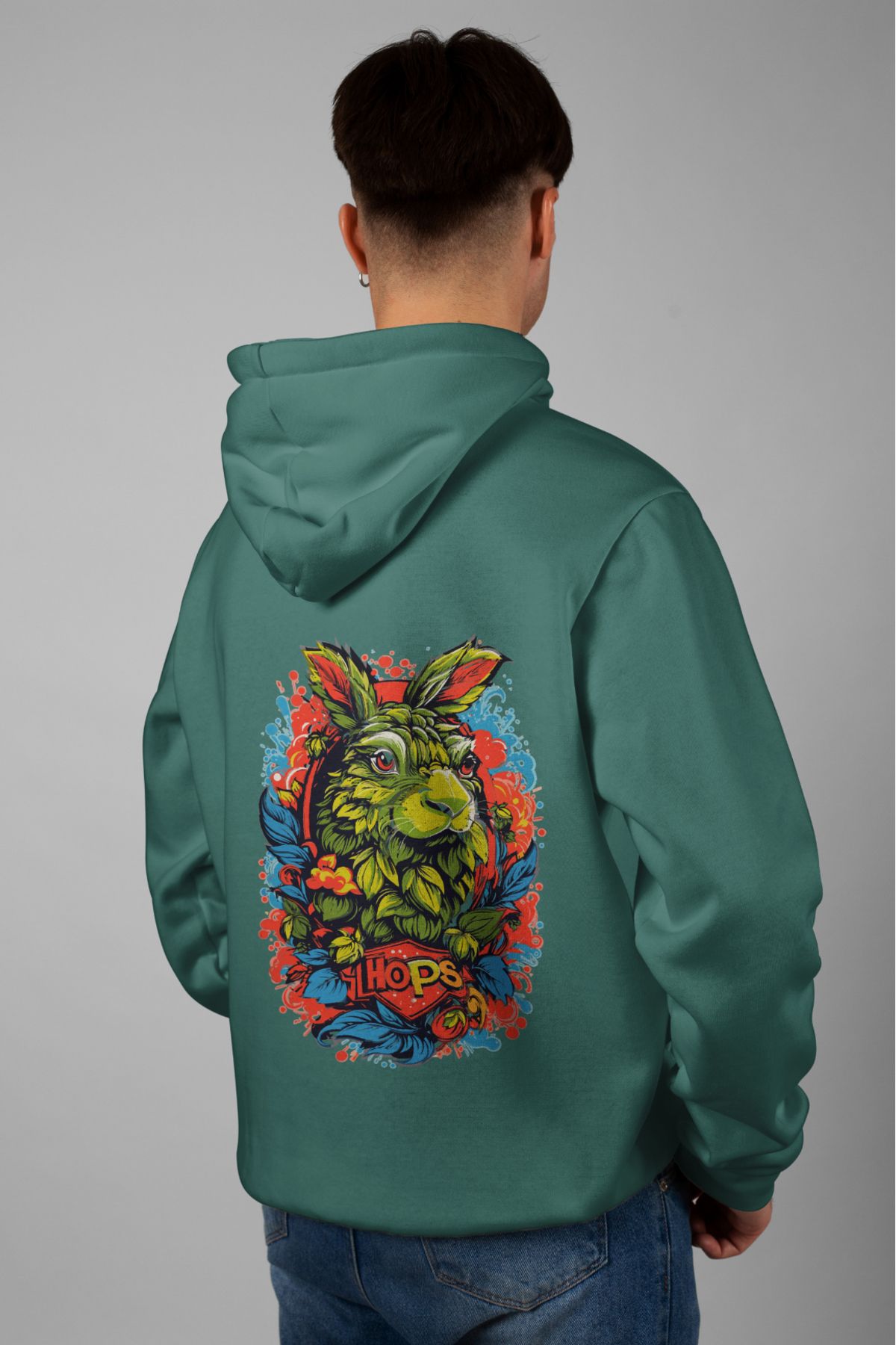 Zestia Unisex Hoodie, Tavşan Sırt Baskılı, Regular,%100 Pamuk, Yeşil Renk Kapşonlu No: 0055